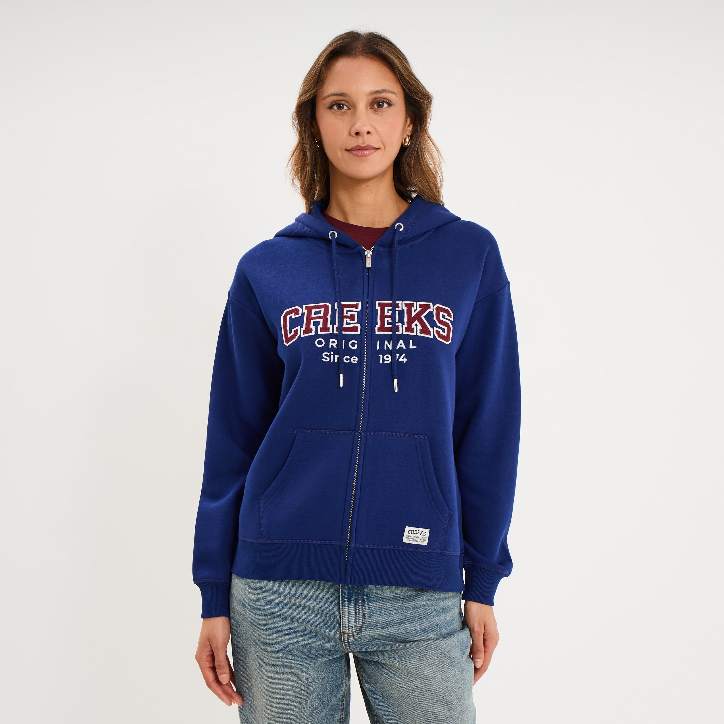 Sweat zipp&eacute; &agrave; capuche bleu fonc&eacute; femme