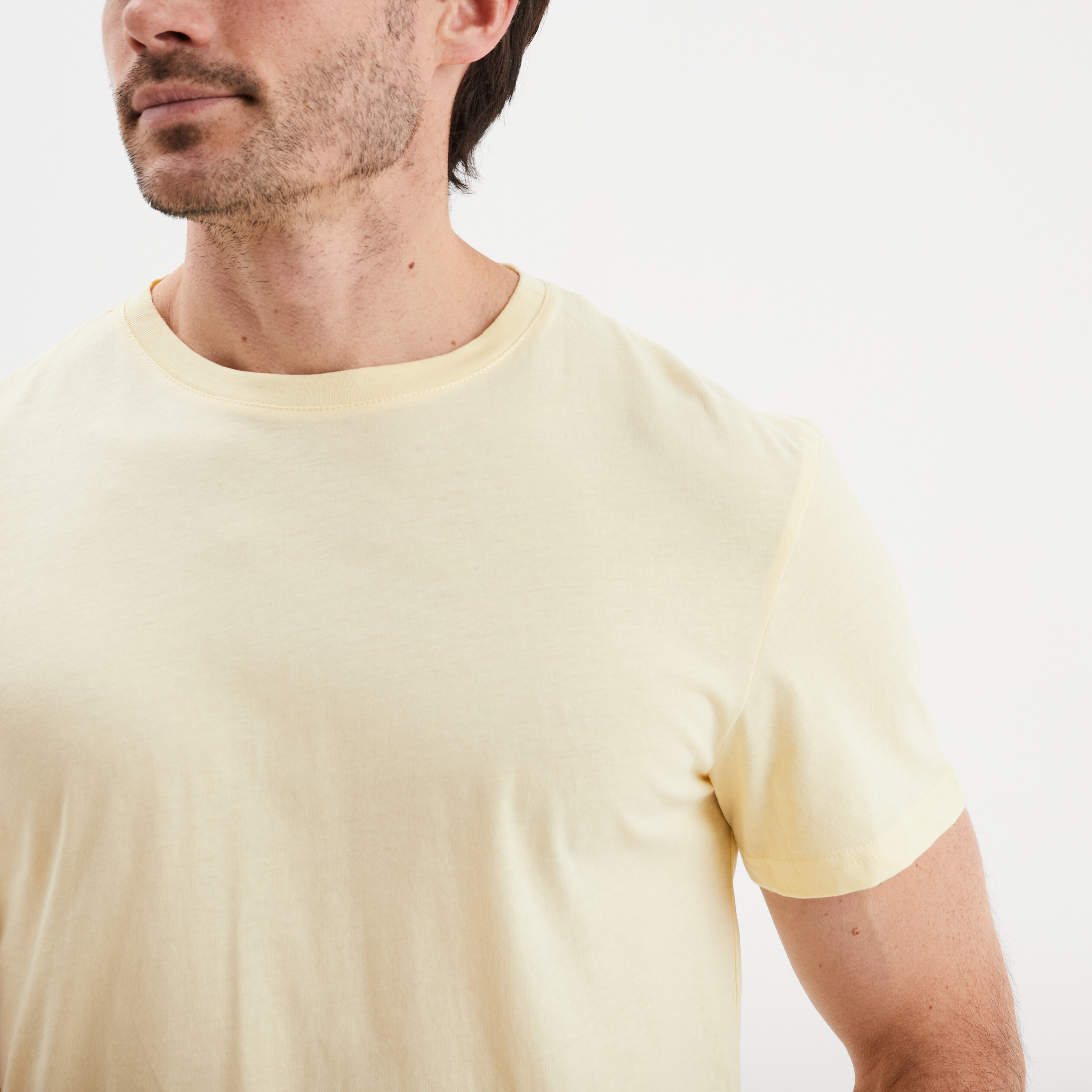 T-shirt droit en coton manches courtes jaune clair homme