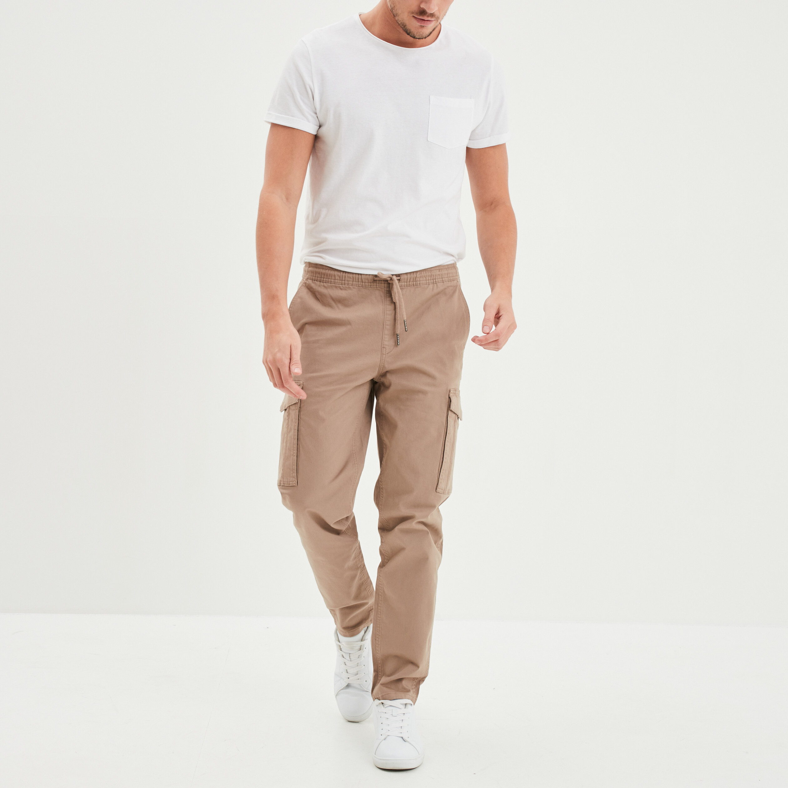 pantalon cargo en coton taupe homme Pantalon cargo en coton taupe homme
