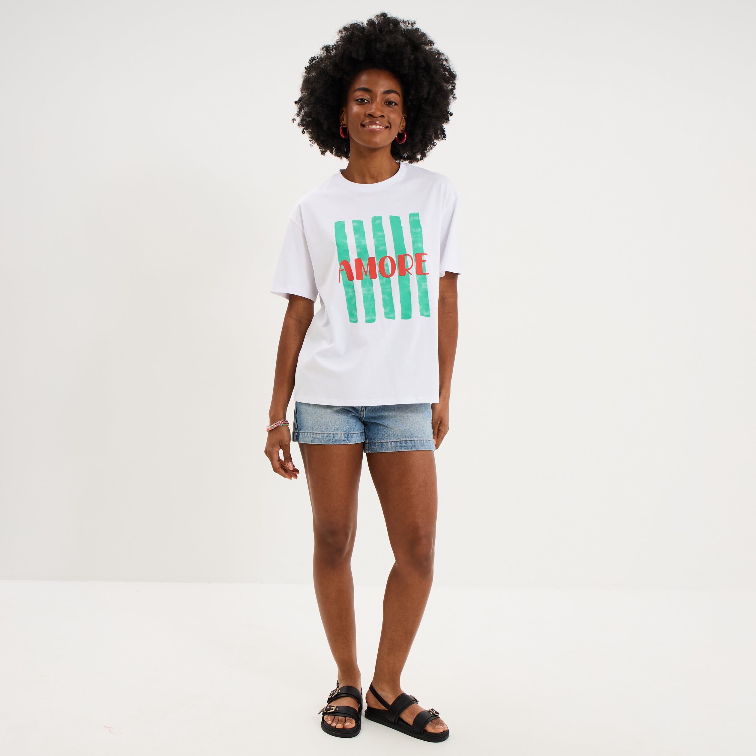 T-shirt droit manches courtes coton blanc femme
