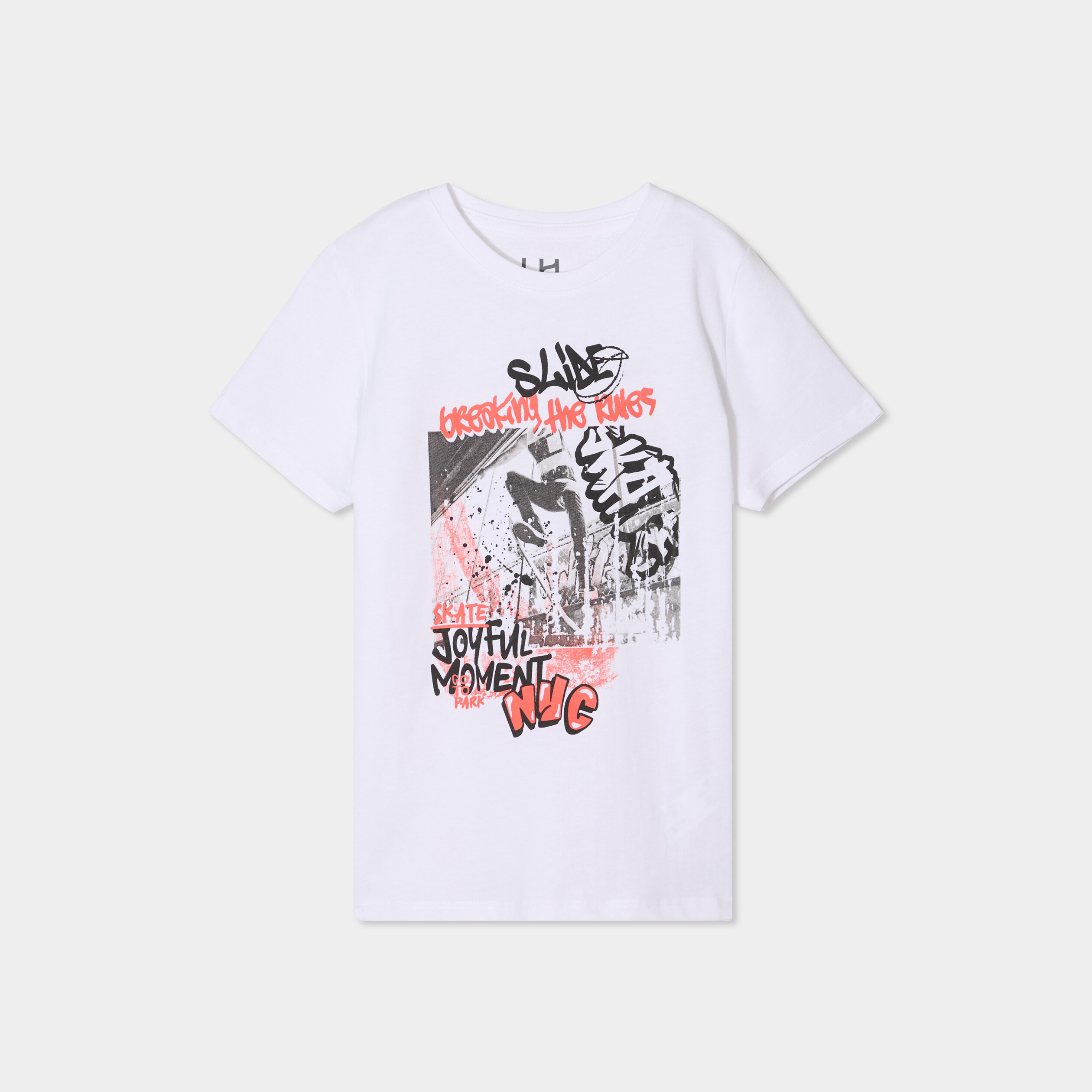 T-shirt col rond manches courtes coton blanc gar&ccedil;on