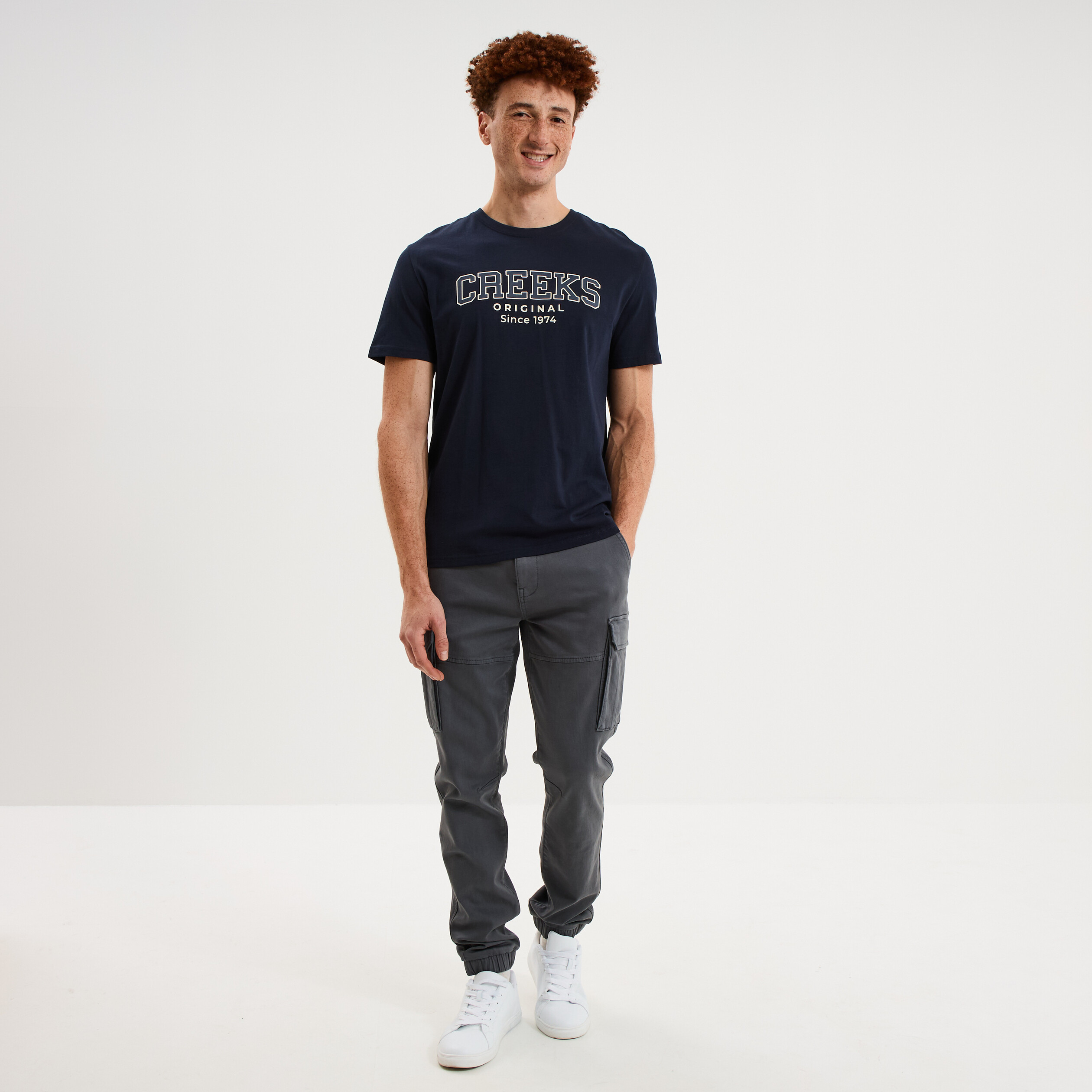 Pantalon cargo slim stretch vert fonc&eacute; homme