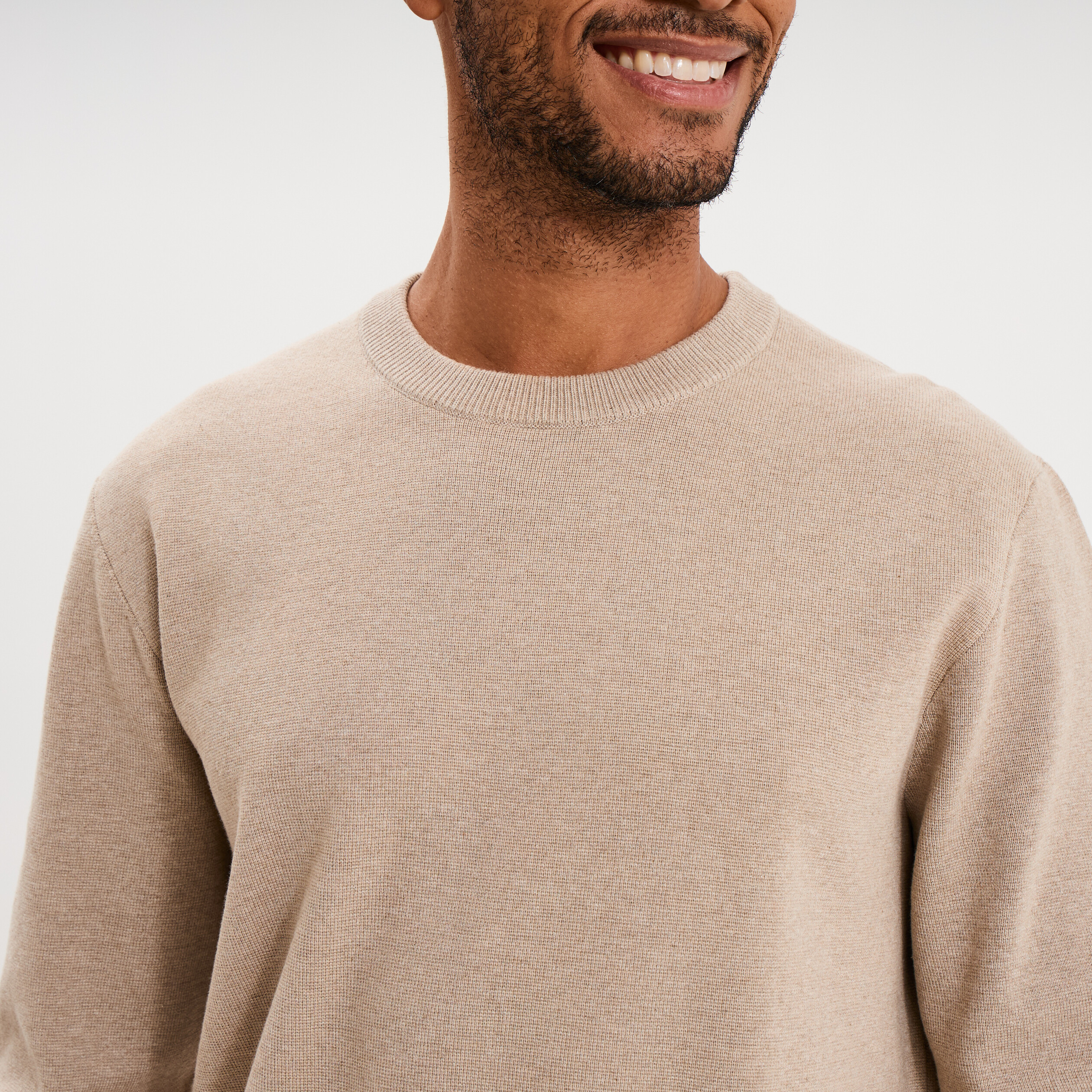 Pull col rond manches longues sable homme