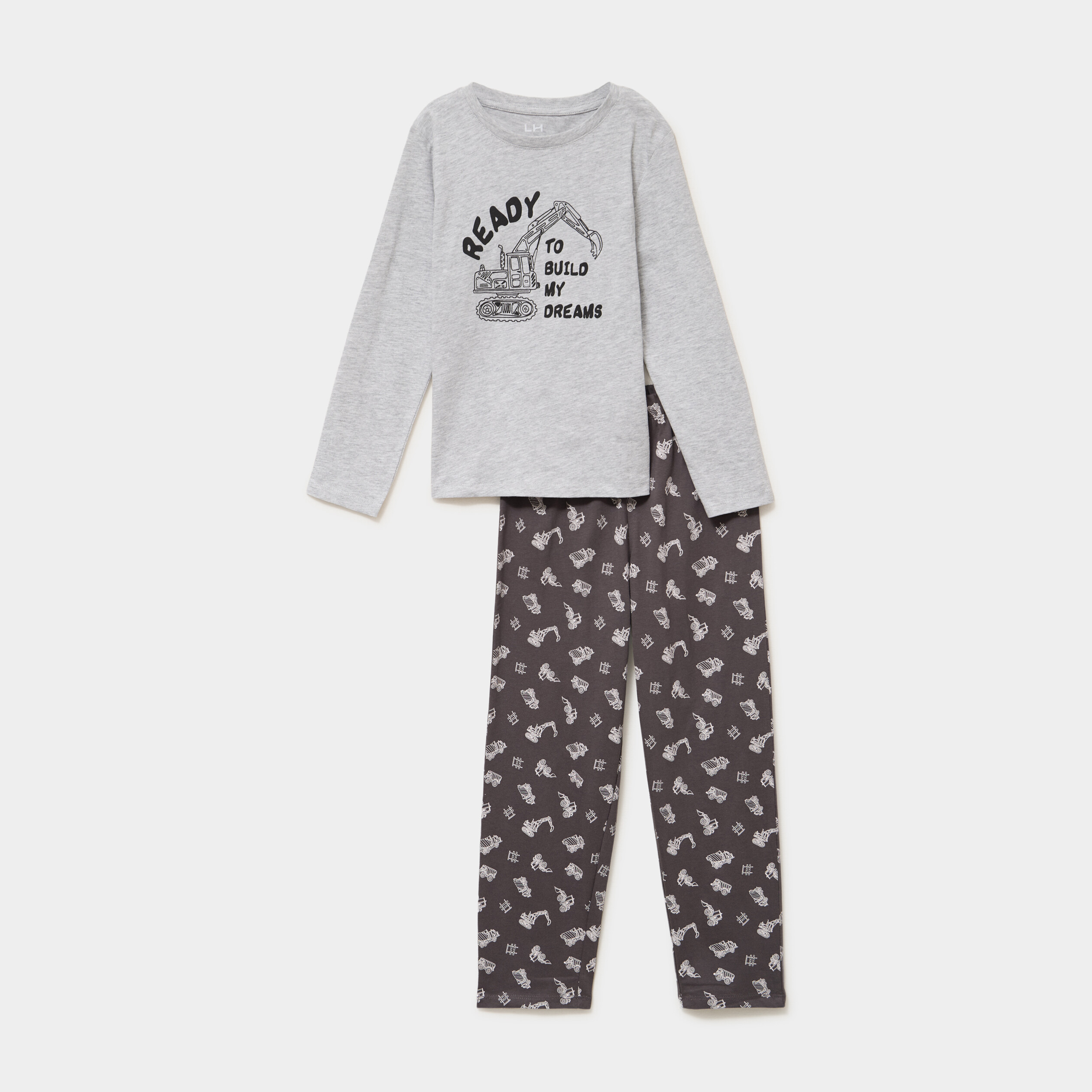 Ensemble pyjama pantalon t-shirt coton gris clair gar&ccedil;on