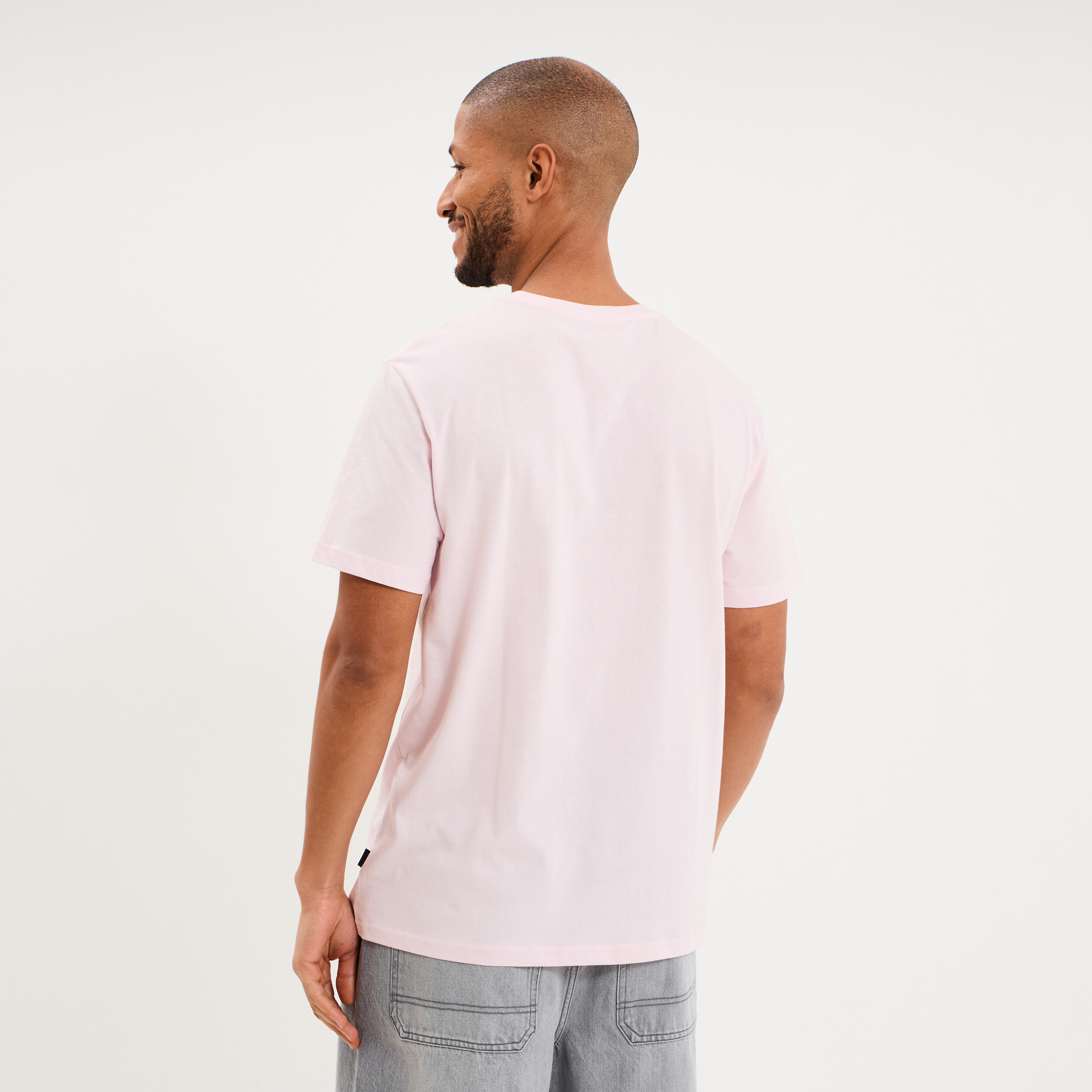 T-shirt col rond manches courtes coton rose clair homme