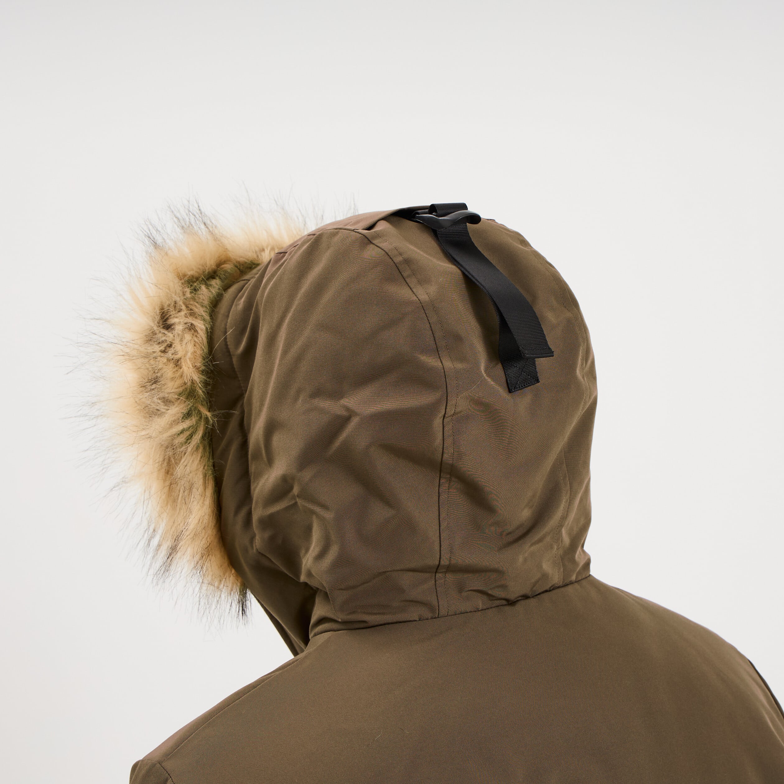 Parka &agrave; capuche fausse fourrure vert kaki homme