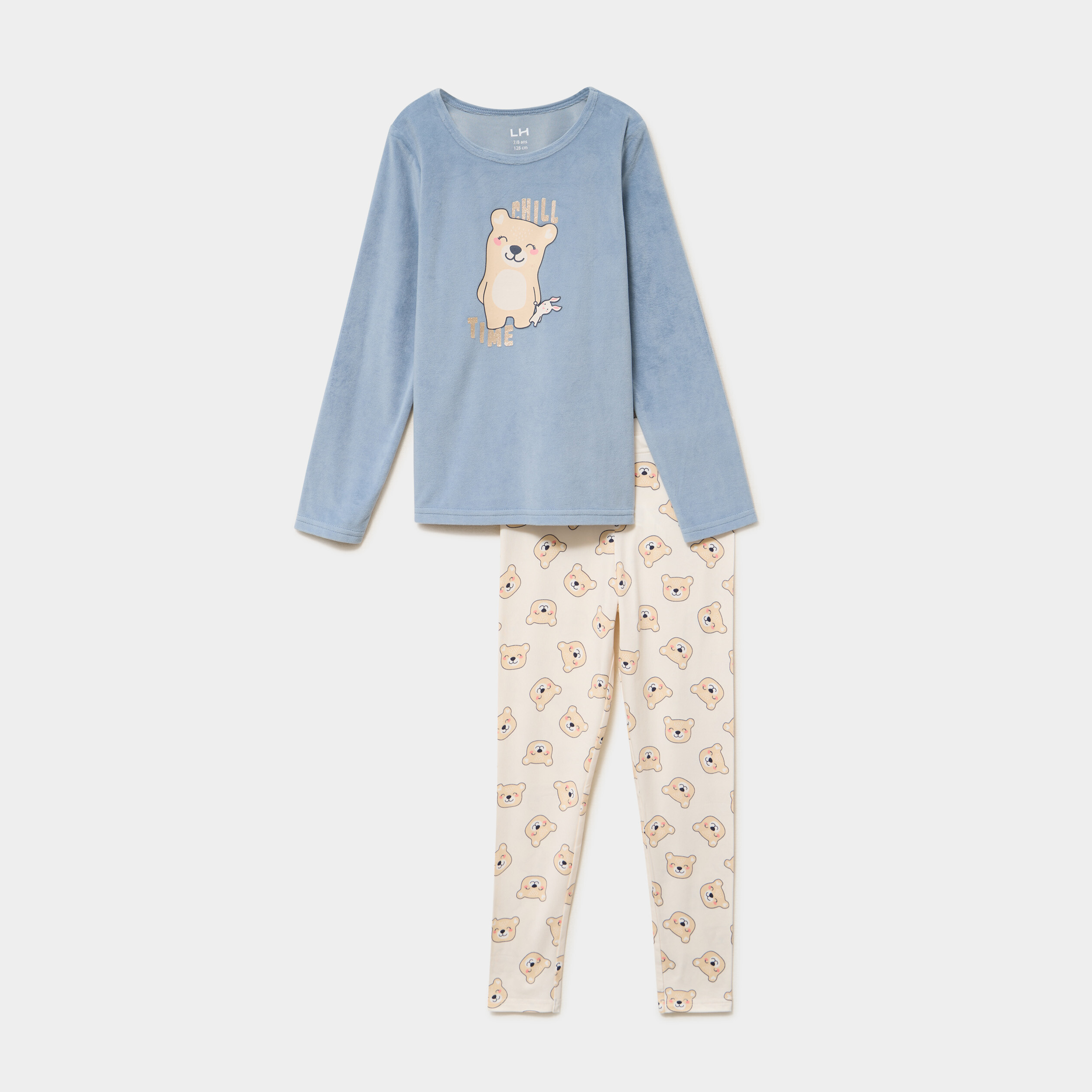 Ensemble pyjama t-shirt effet velours bleu fille