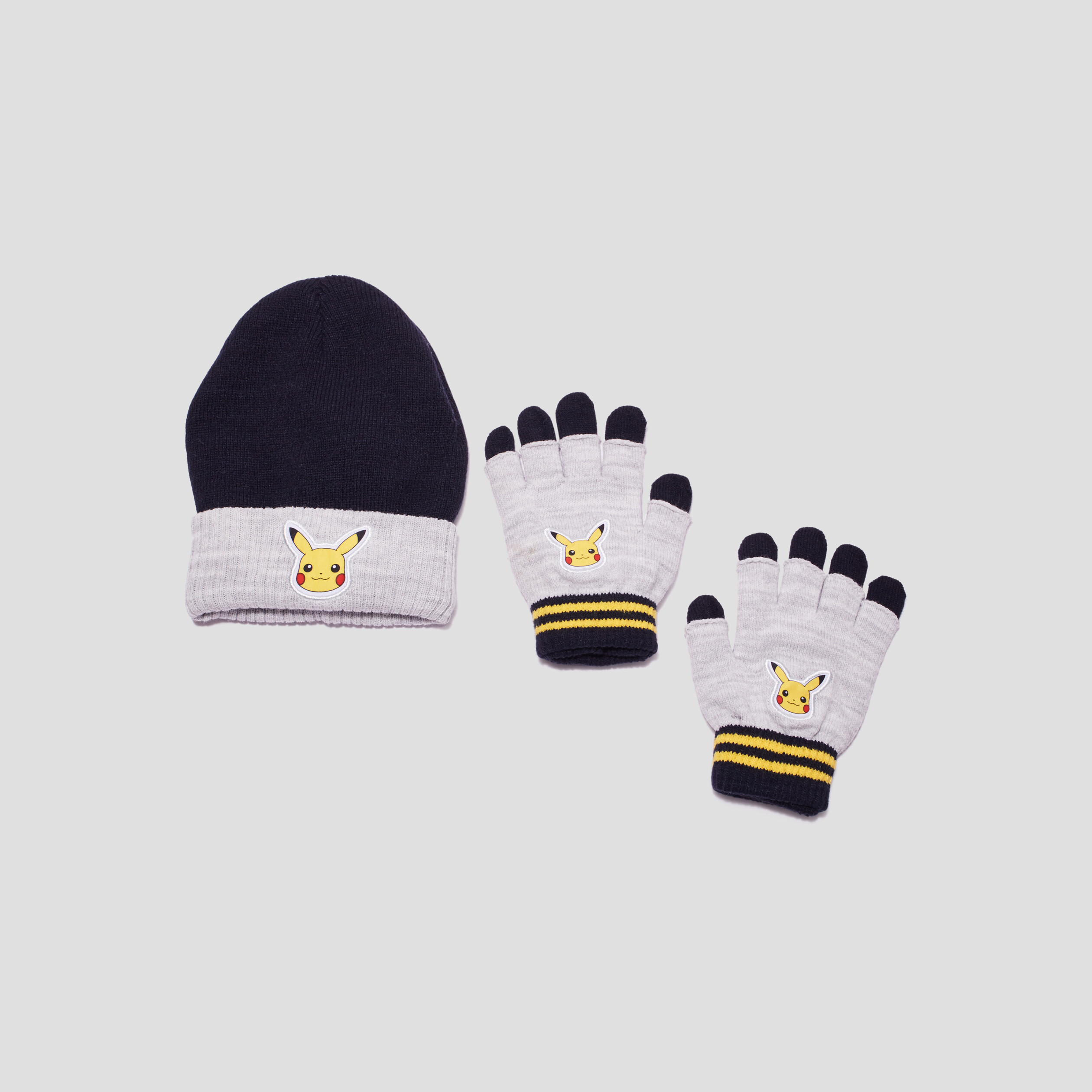 Ensemble bonnet et gants Pokémon Pikachu bleu marine garçon