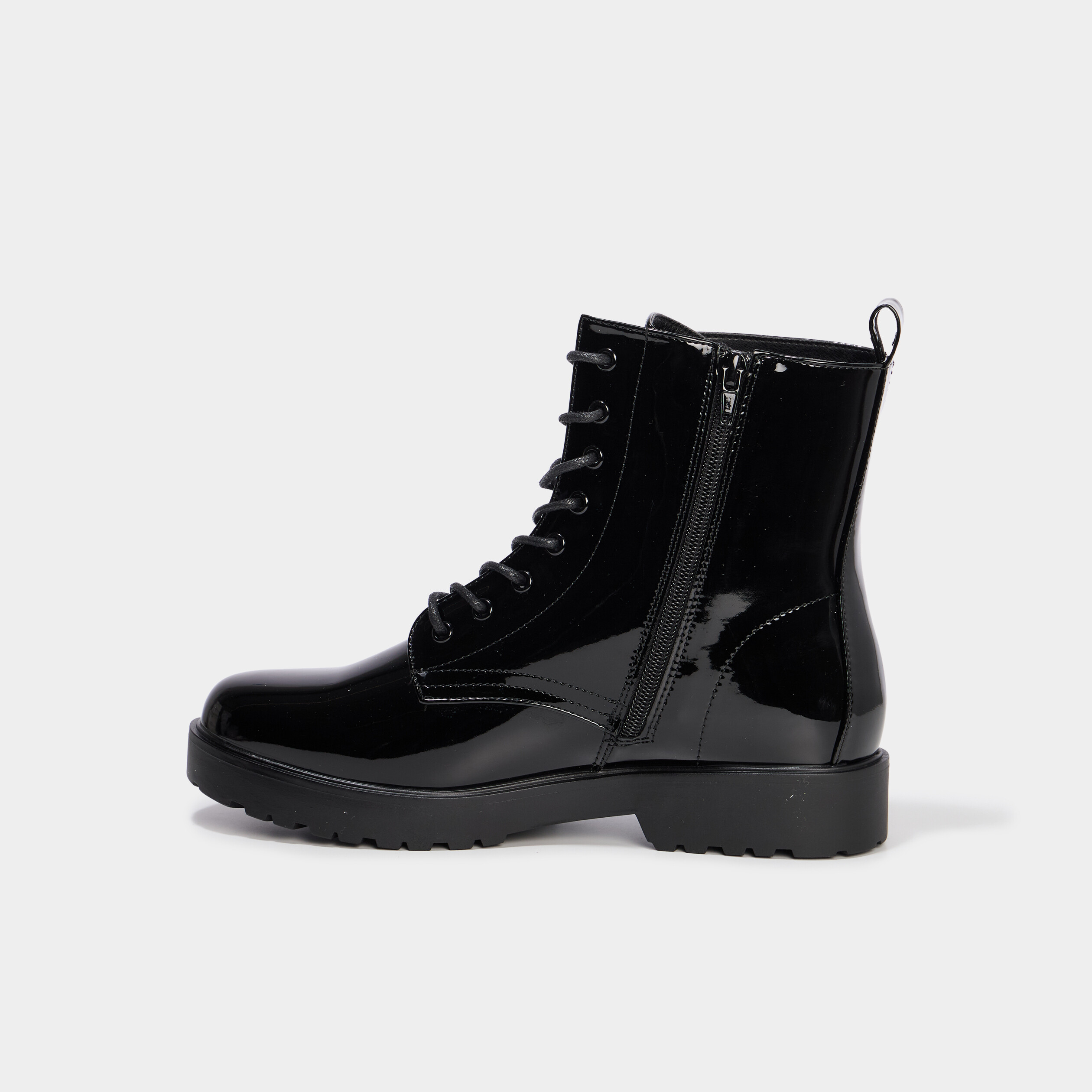 boots vernies a lacets talons 2 cm noir femme Boots vernies à lacets talons 2 cm noir femme