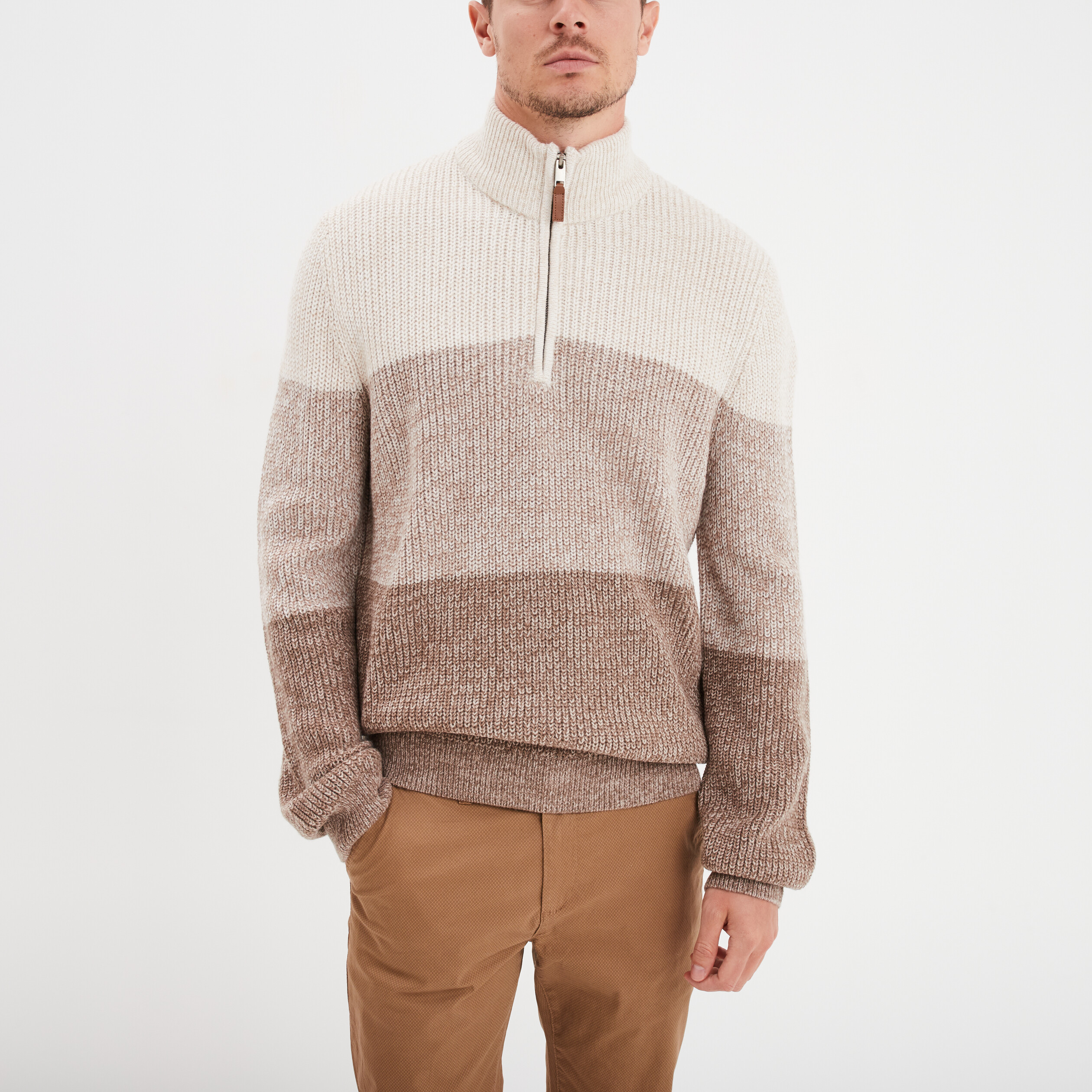 pull camionneur col zippe taupe homme Pull camionneur col zippé taupe homme