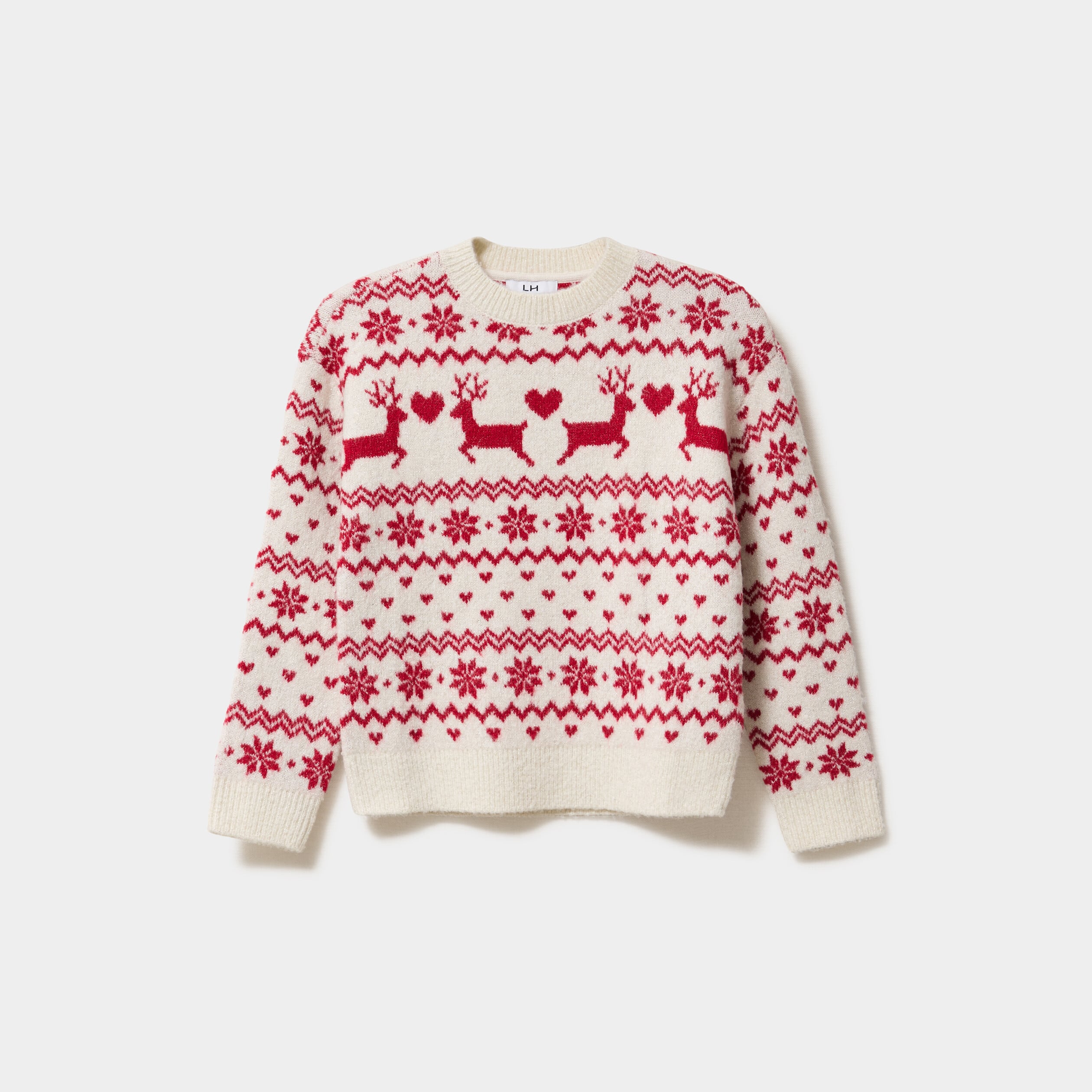 Pull de No&euml;l manches longues ecru fille