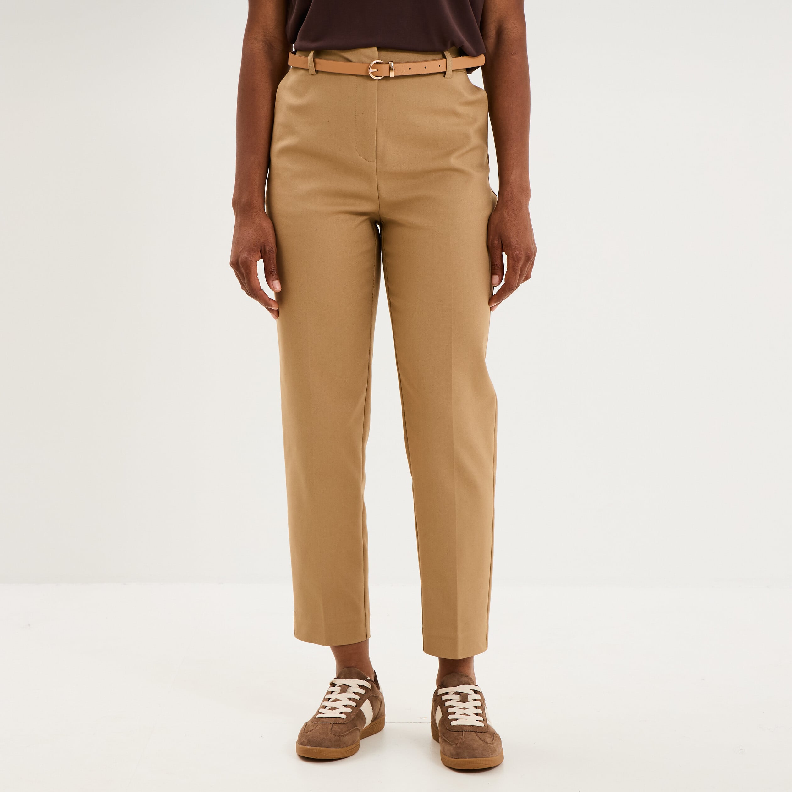 Pantalon chino ceinture amovible beige femme