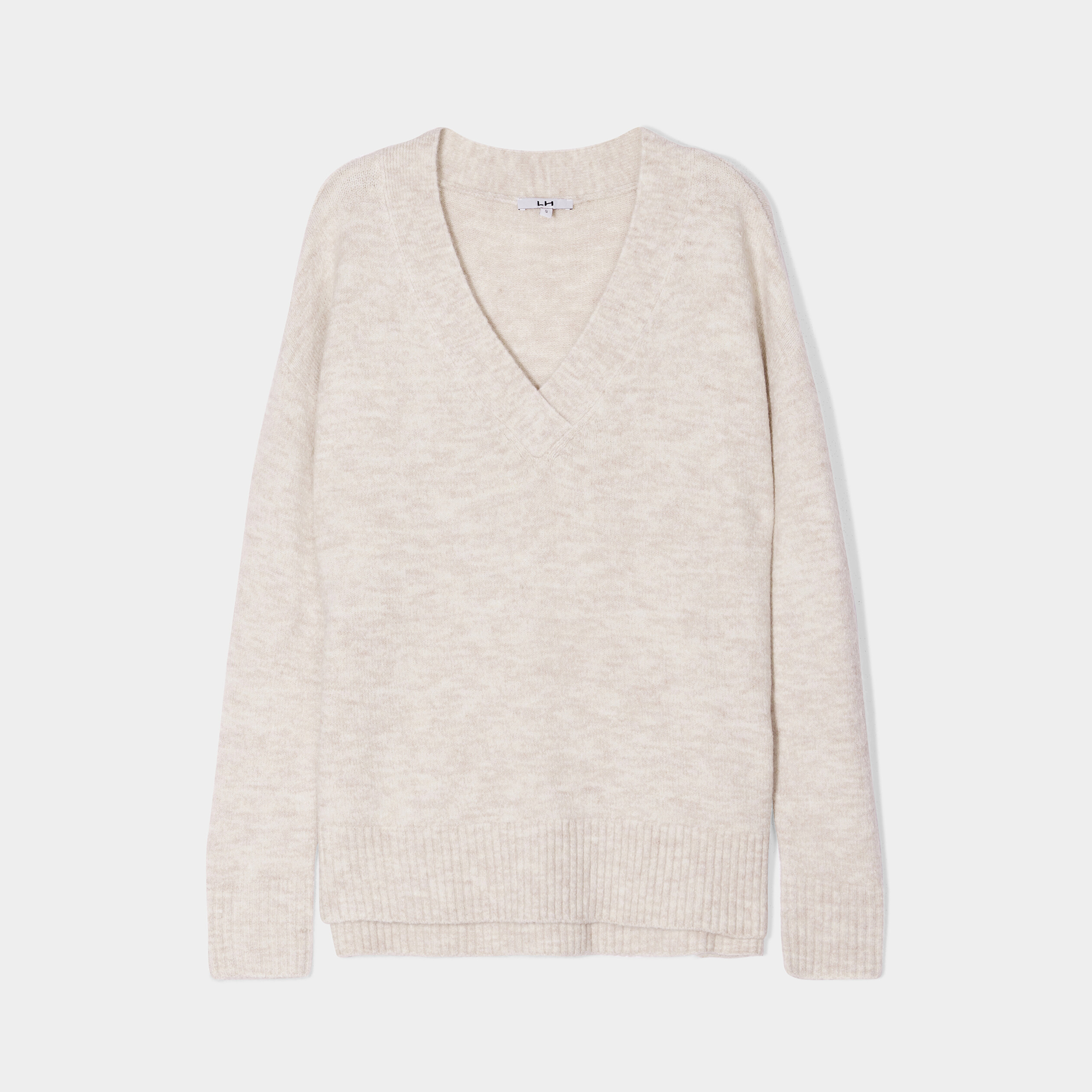 Pull col en V fentes aux côtés ecru femme