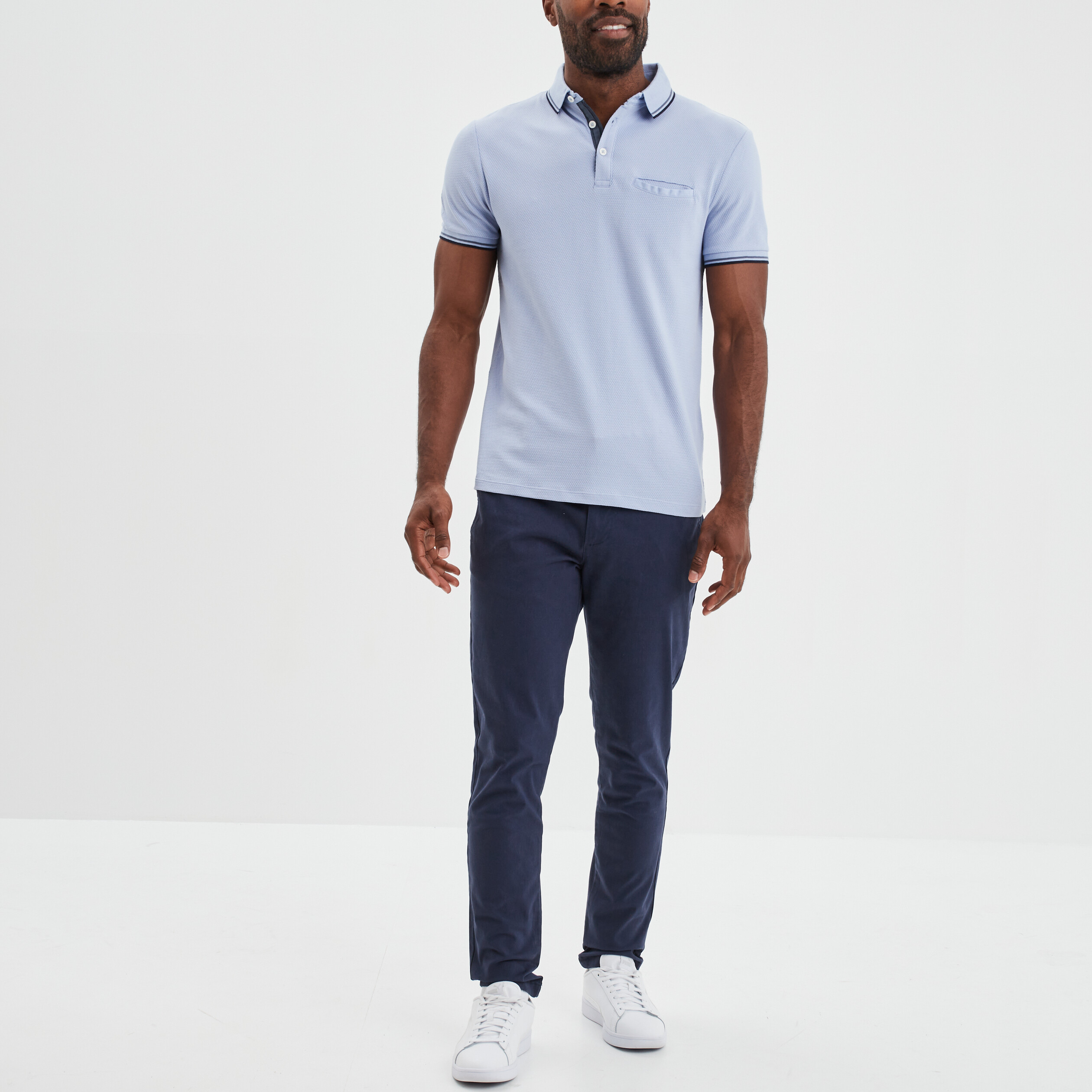 Polo manches courtes 1 poche coton bleu ciel homme