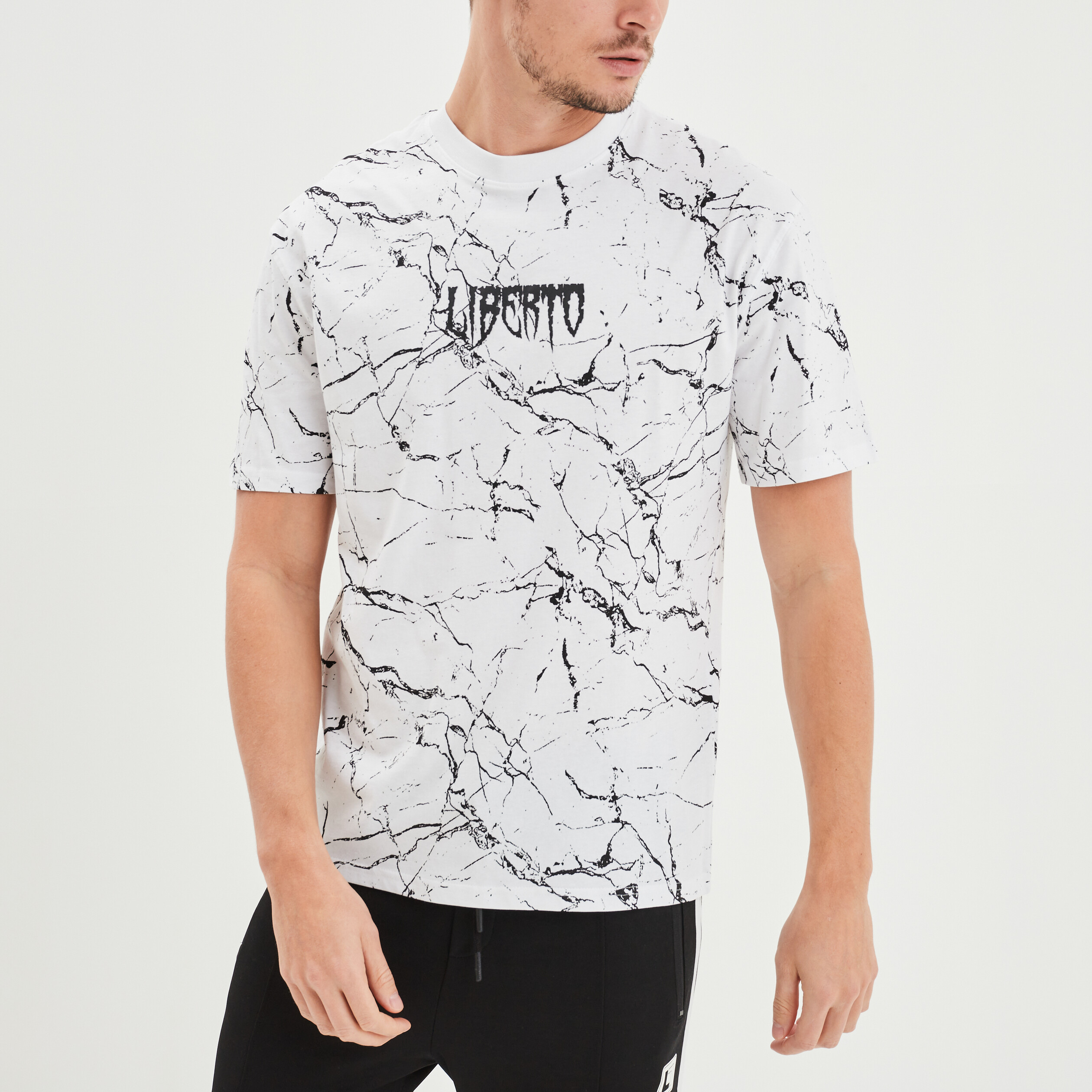 T-shirt oversize manches courtes marbré blanc homme