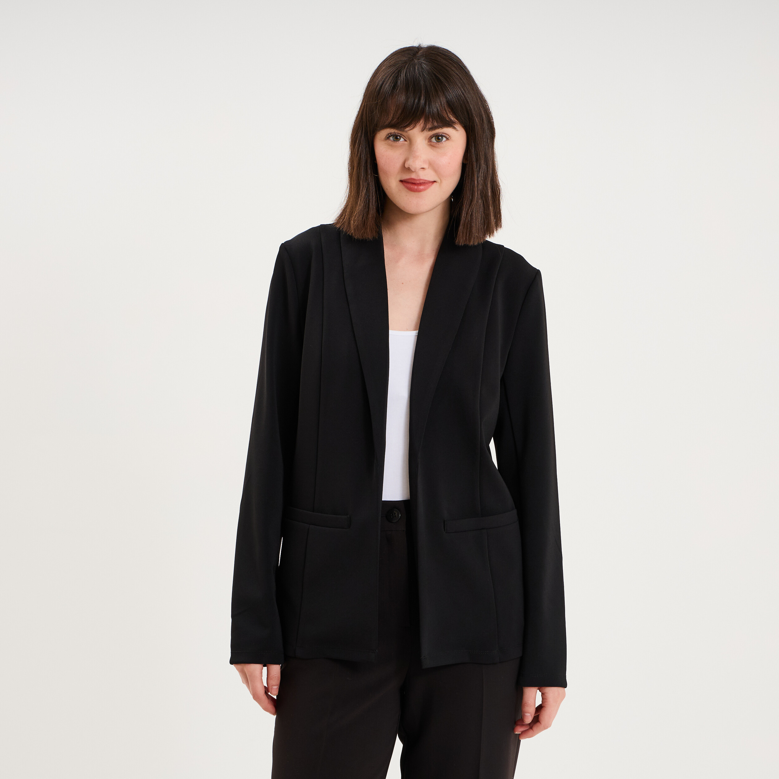 Blazer col tailleur manches longues noir femme