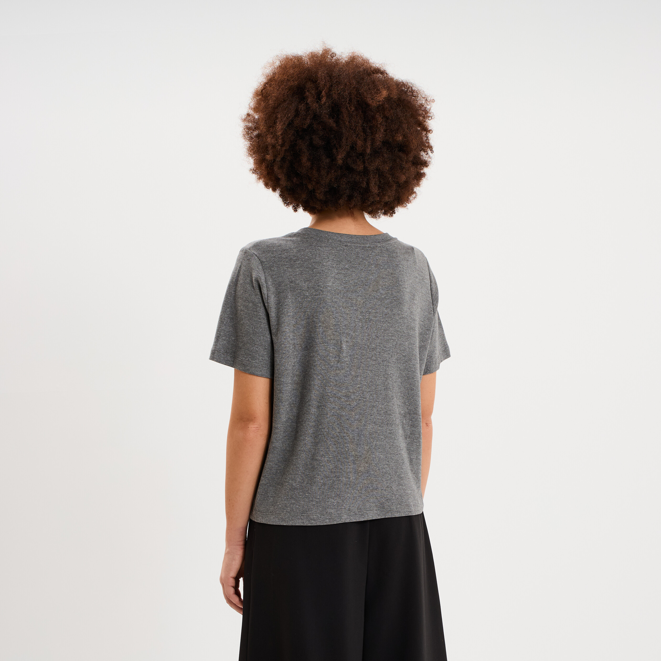 T-shirt manches courtes col rond coton gris femme