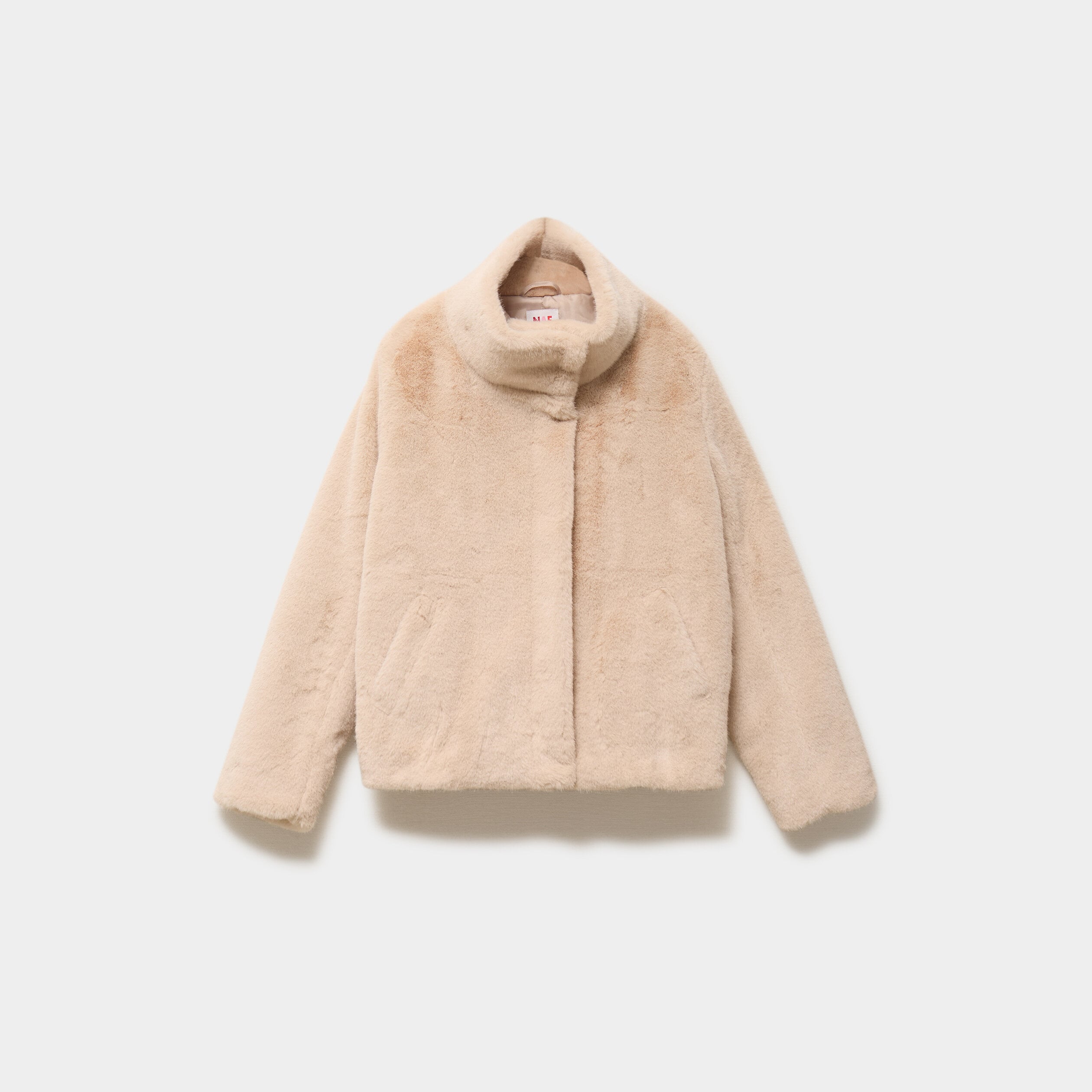 Veste fausse fourrure col montant beige femme