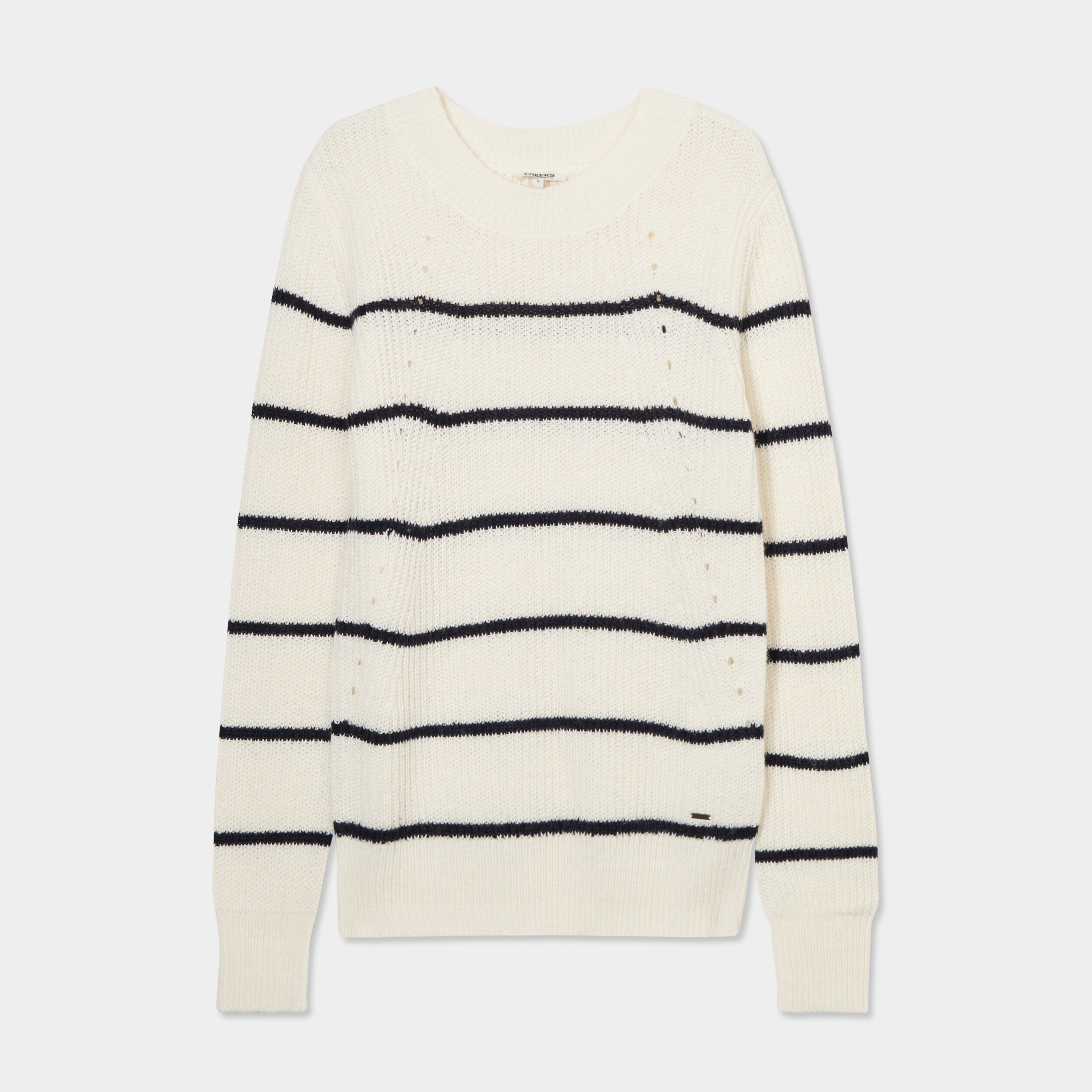 Pull col rond manches longues Creeks ecru femme