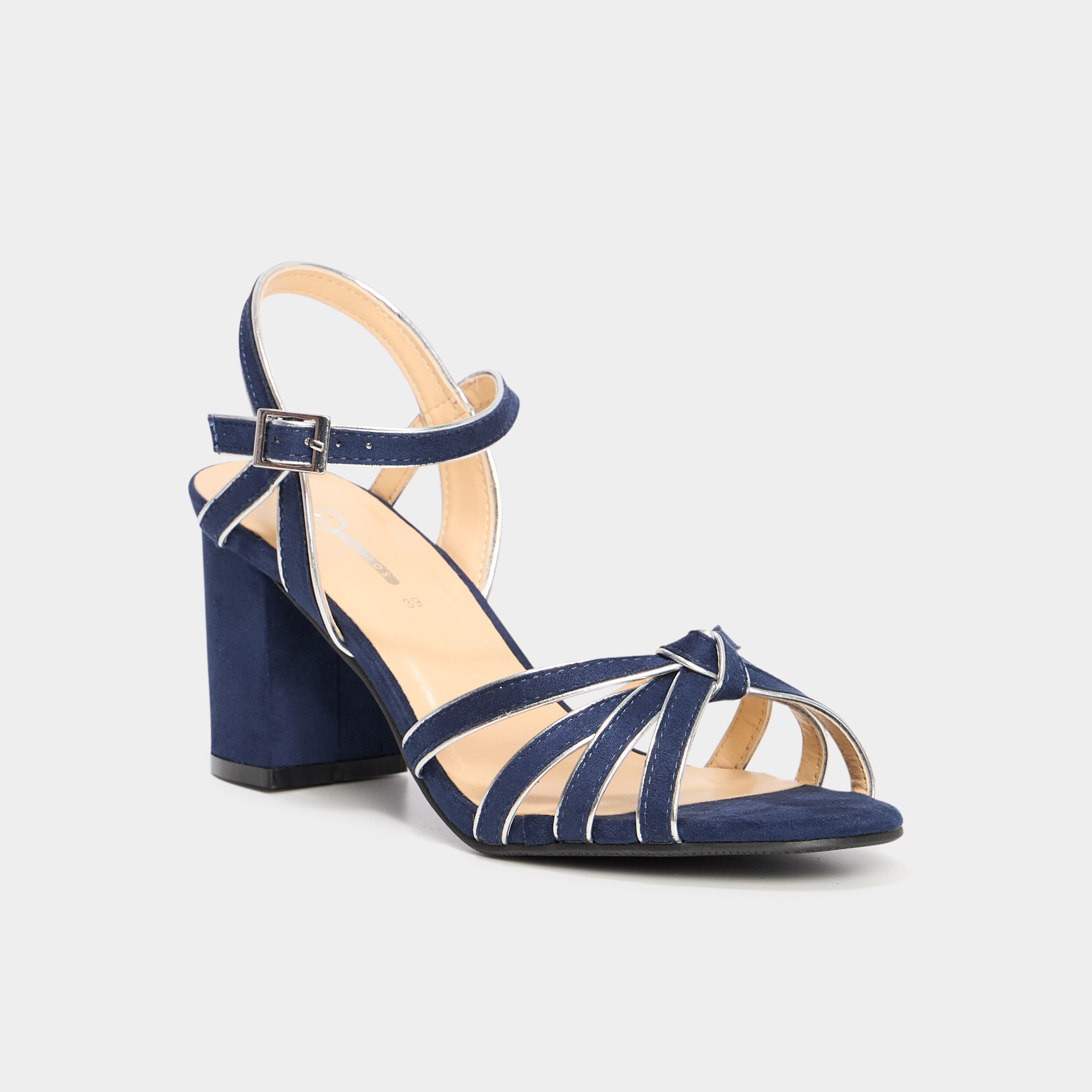Sandales &agrave; talons effet su&eacute;dine bleu marine femme
