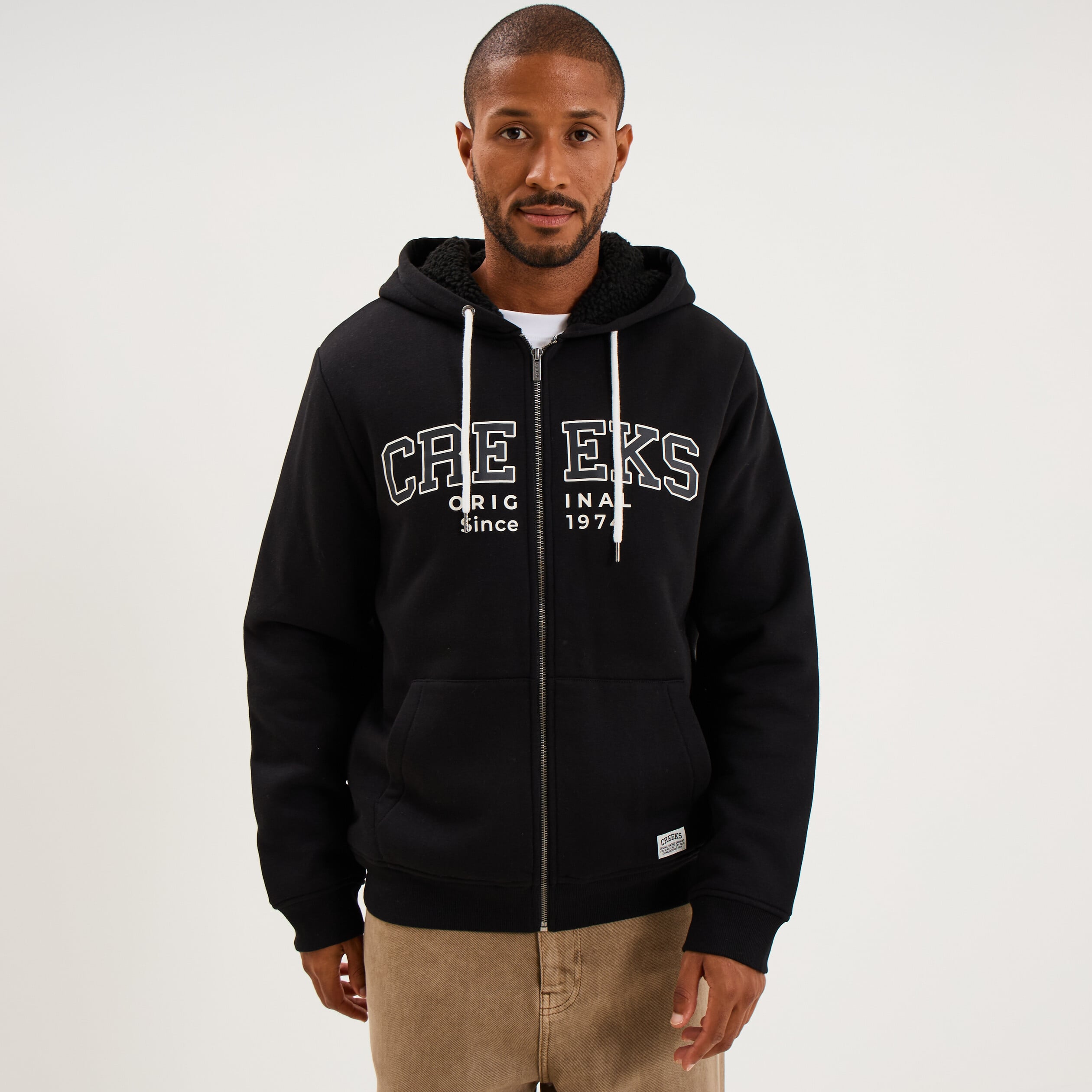 Sweat zipp&eacute; &agrave; capuche doubl&eacute; noir homme