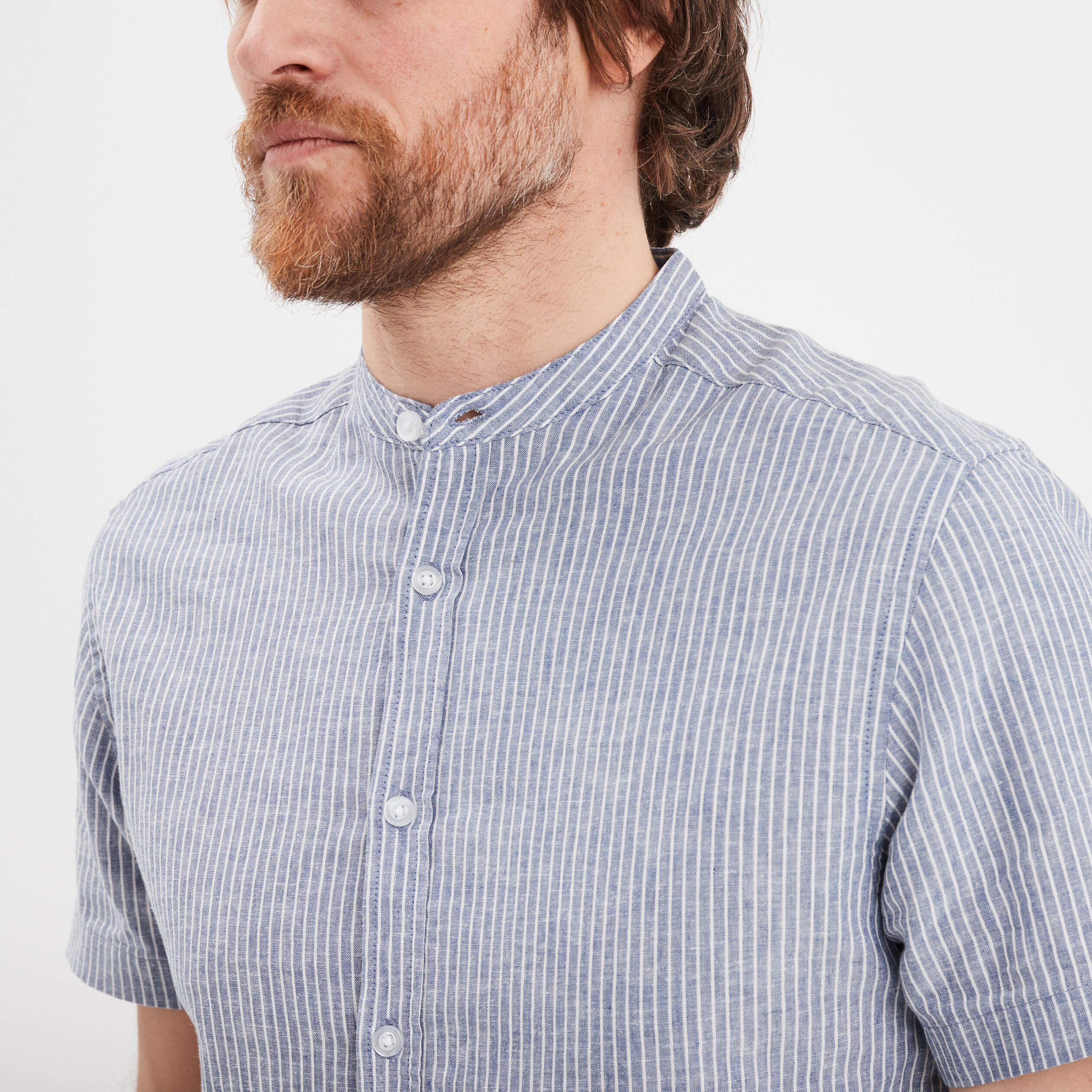 chemise col mao manches courtes bleu homme Chemise col mao manches courtes bleu homme
