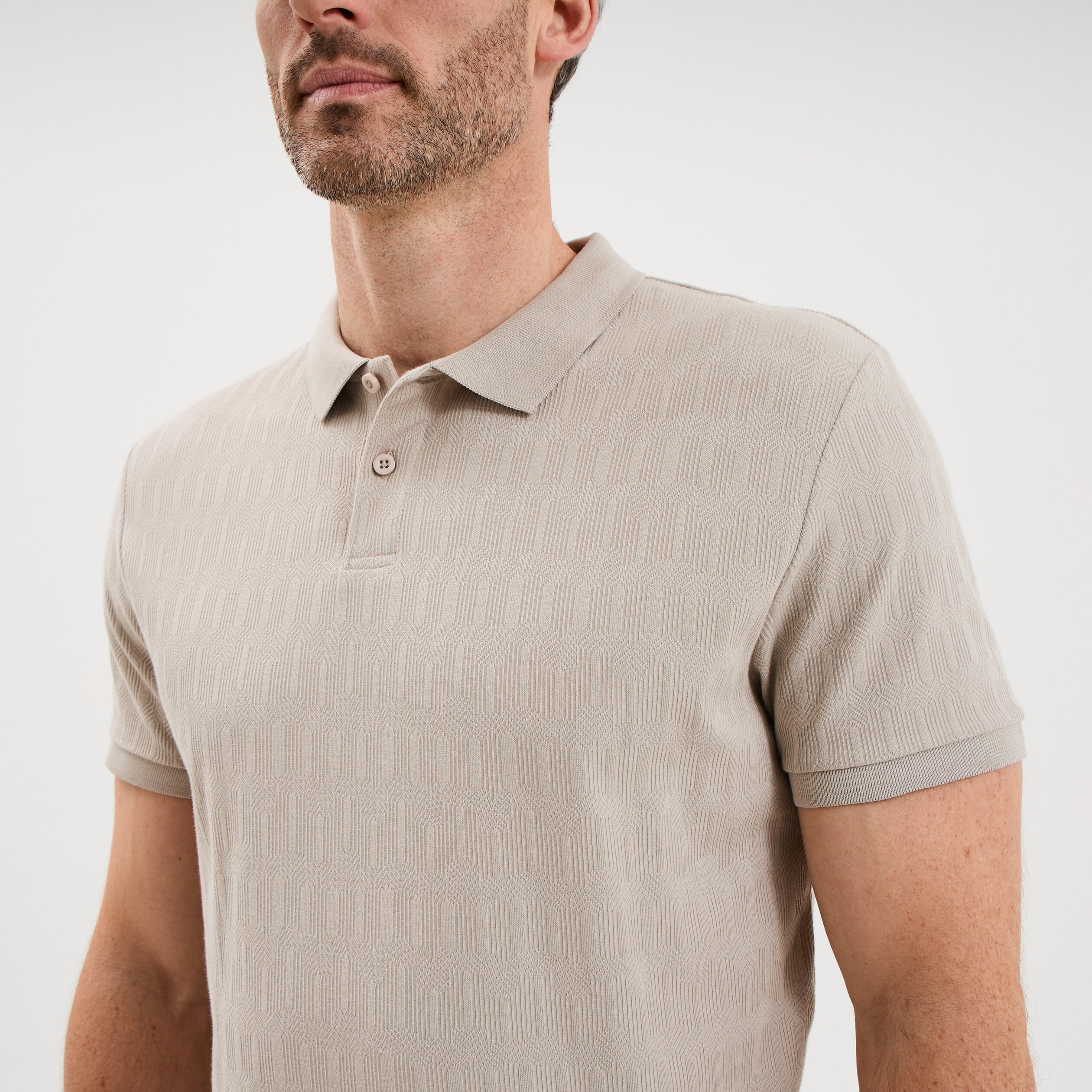Polo textur&eacute; manches courtes gris clair homme