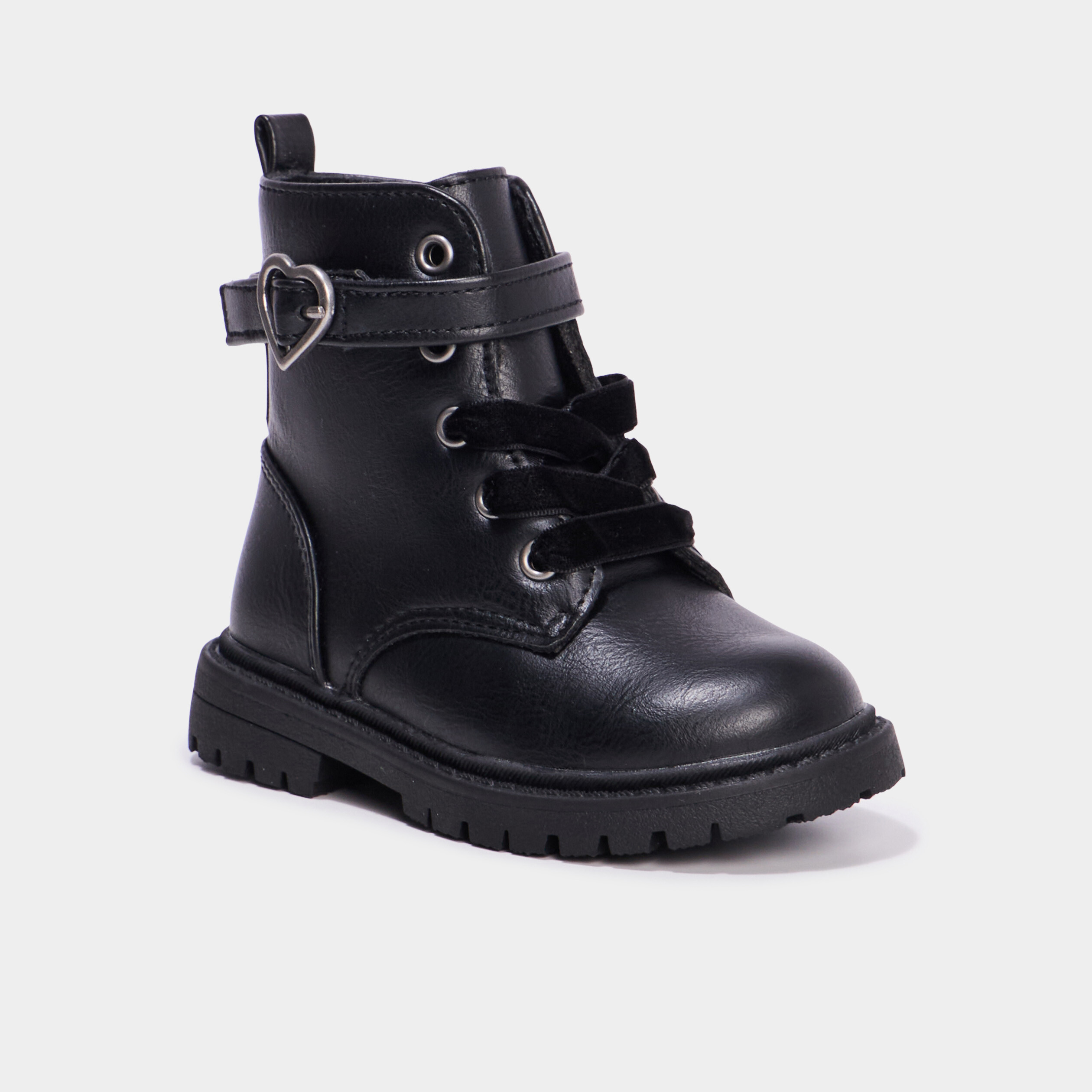 Boots crant&eacute;es avec boucles coeur noir b&eacute;b&eacute; fille