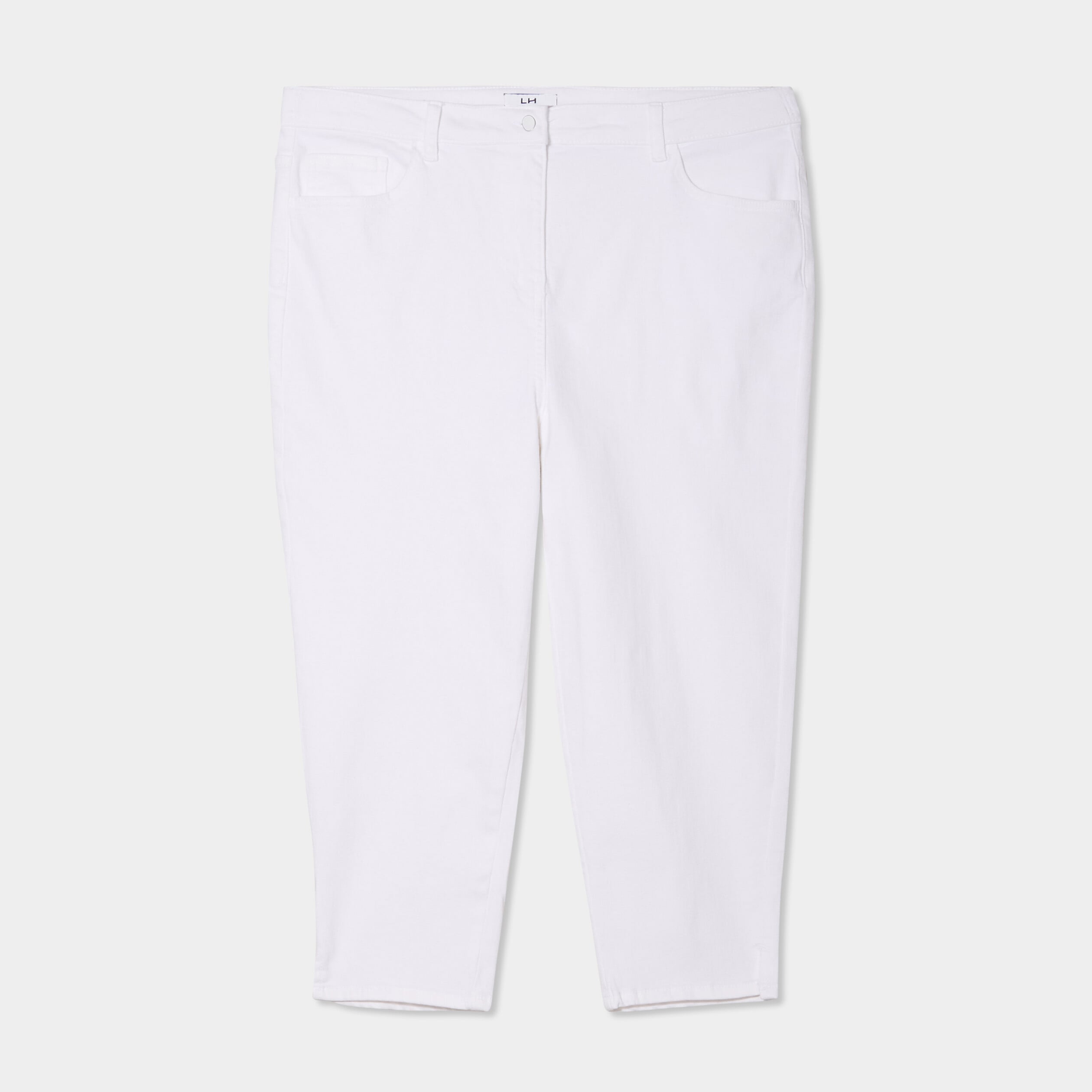 Pantalon capri skinny taille haute blanc femme grande taille