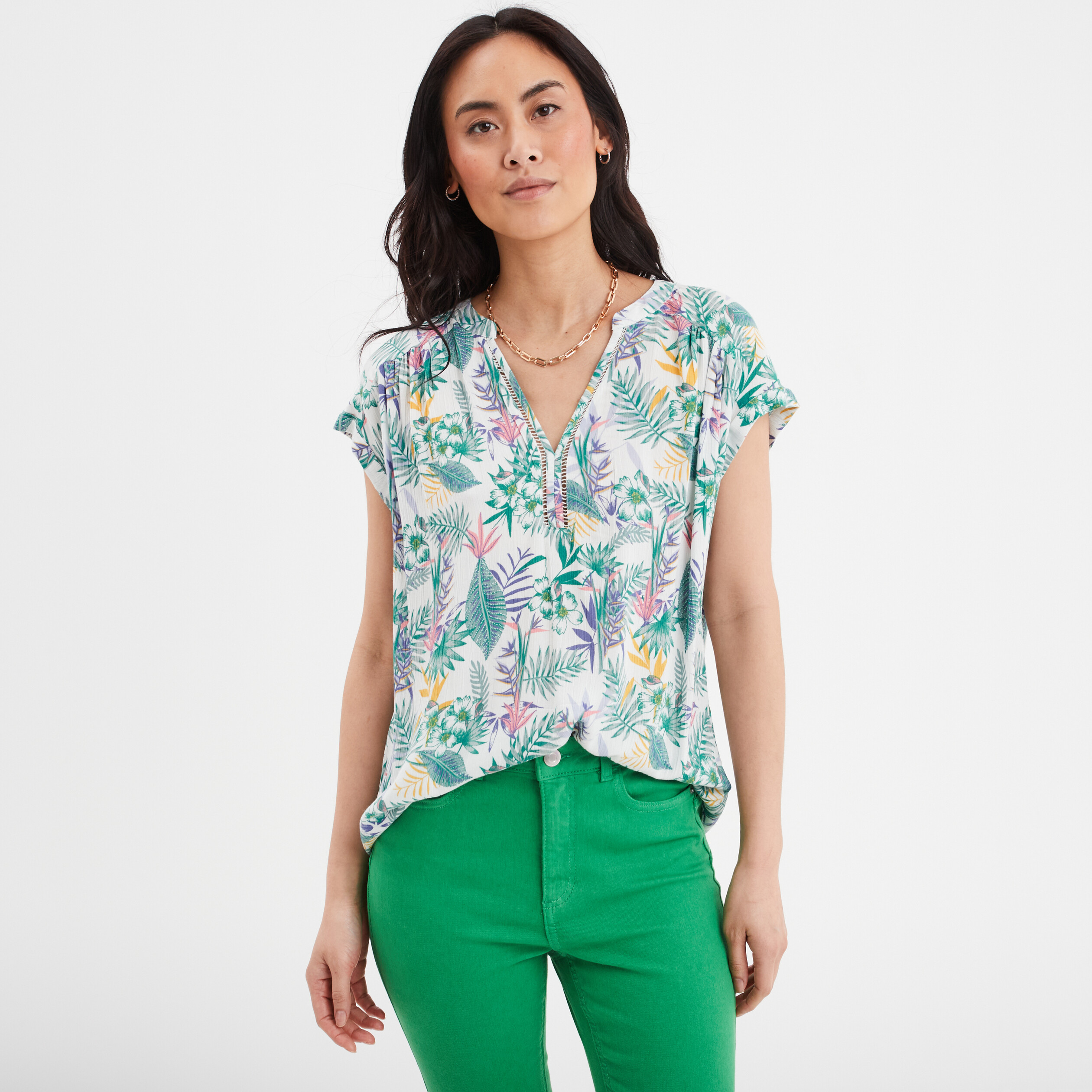 blouse crepon manches courtes ecru femme Blouse crépon manches courtes ecru femme