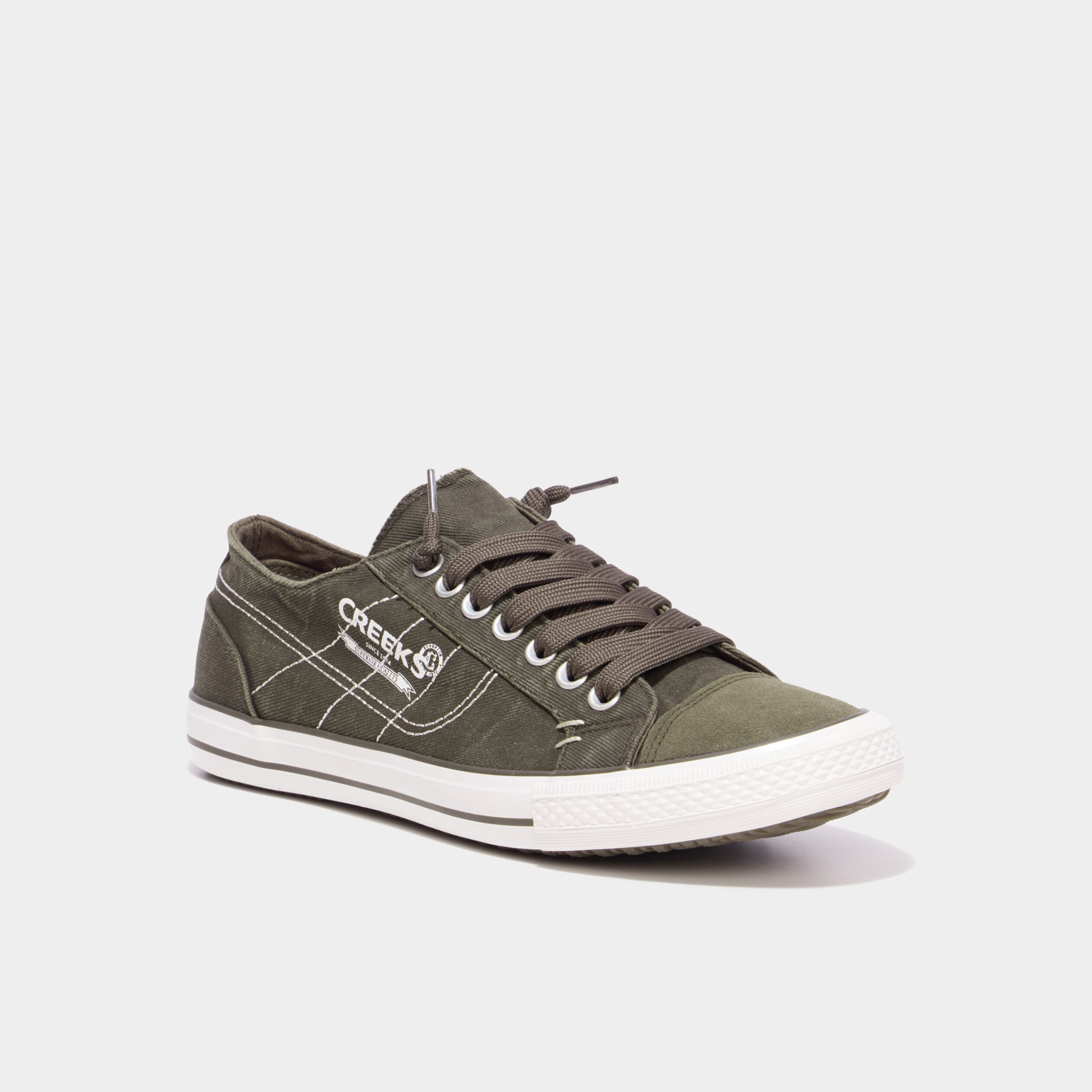 Tennis basses en toile &agrave; lacets vert kaki homme