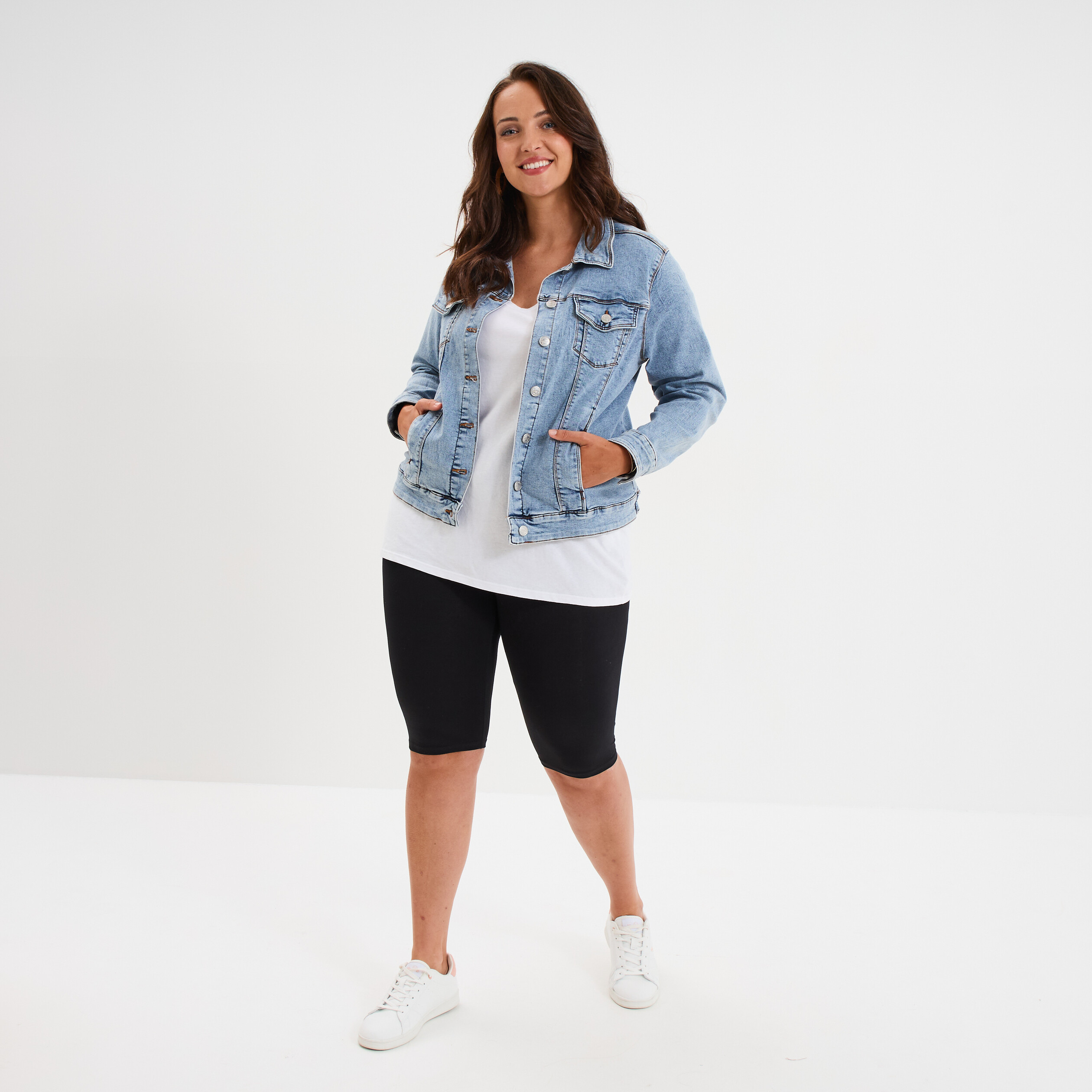 Short legging cycliste coton noir femme grande taille