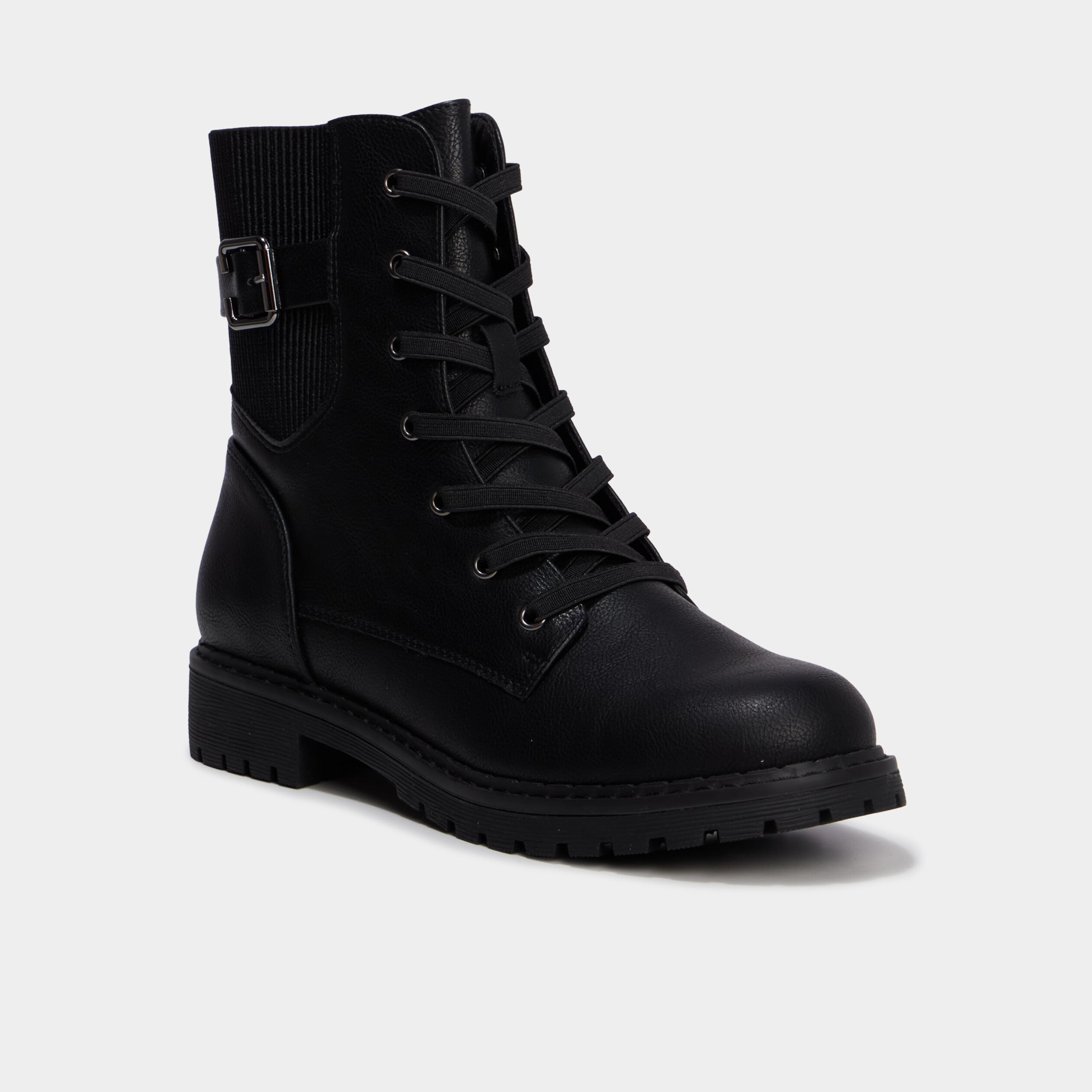 Boots crant&eacute;es zipp&eacute;es avec lacets noir femme
