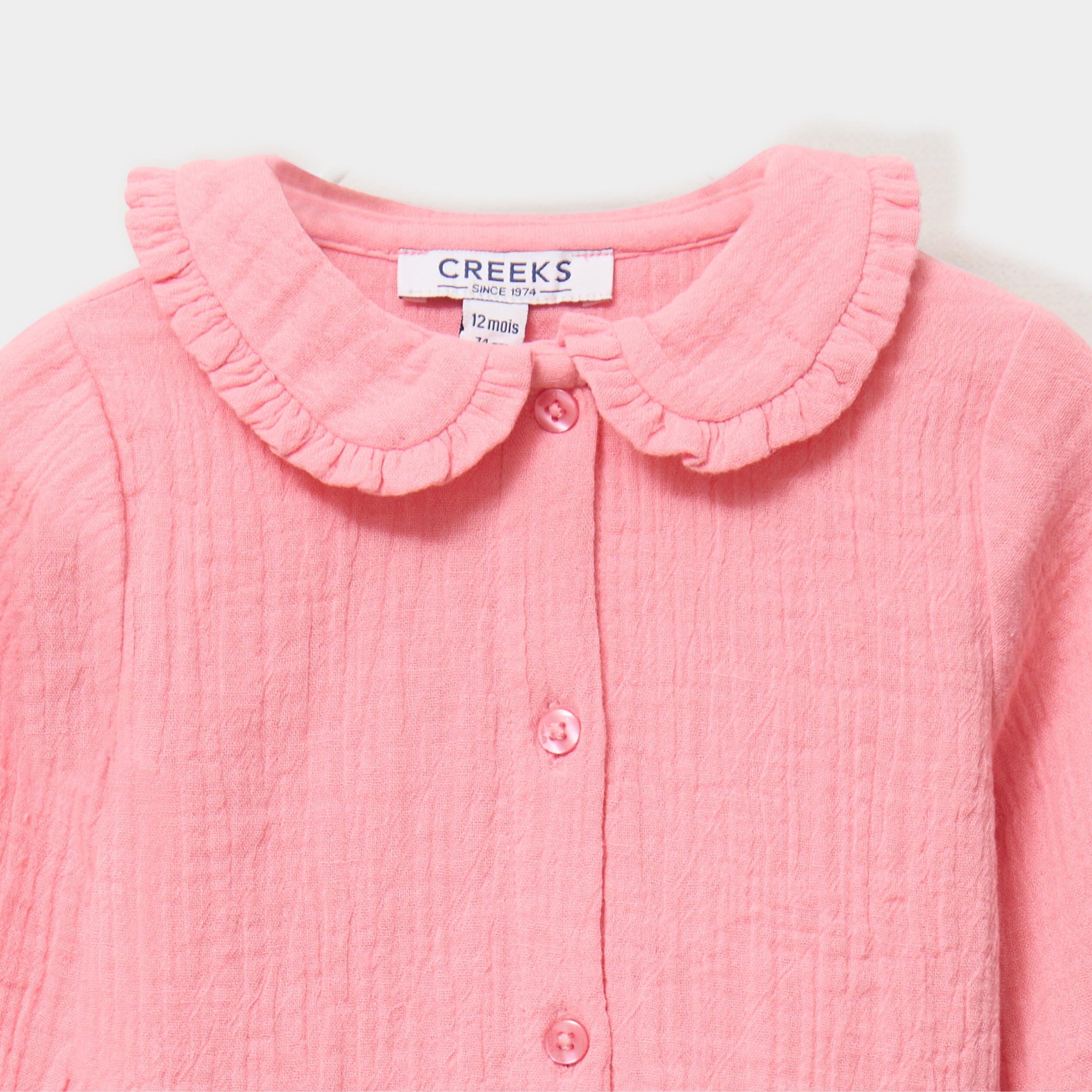 Blouse col claudine gaze de coton rose b&eacute;b&eacute; fille