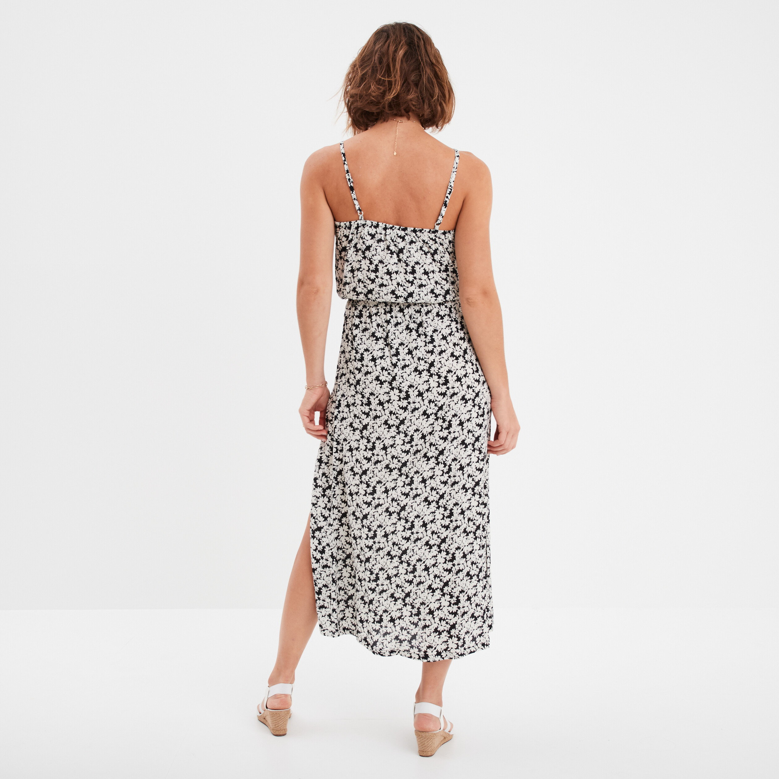 robe midi a bretelles taille elastiquee noir femme Robe midi à bretelles taille élastiquée noir femme