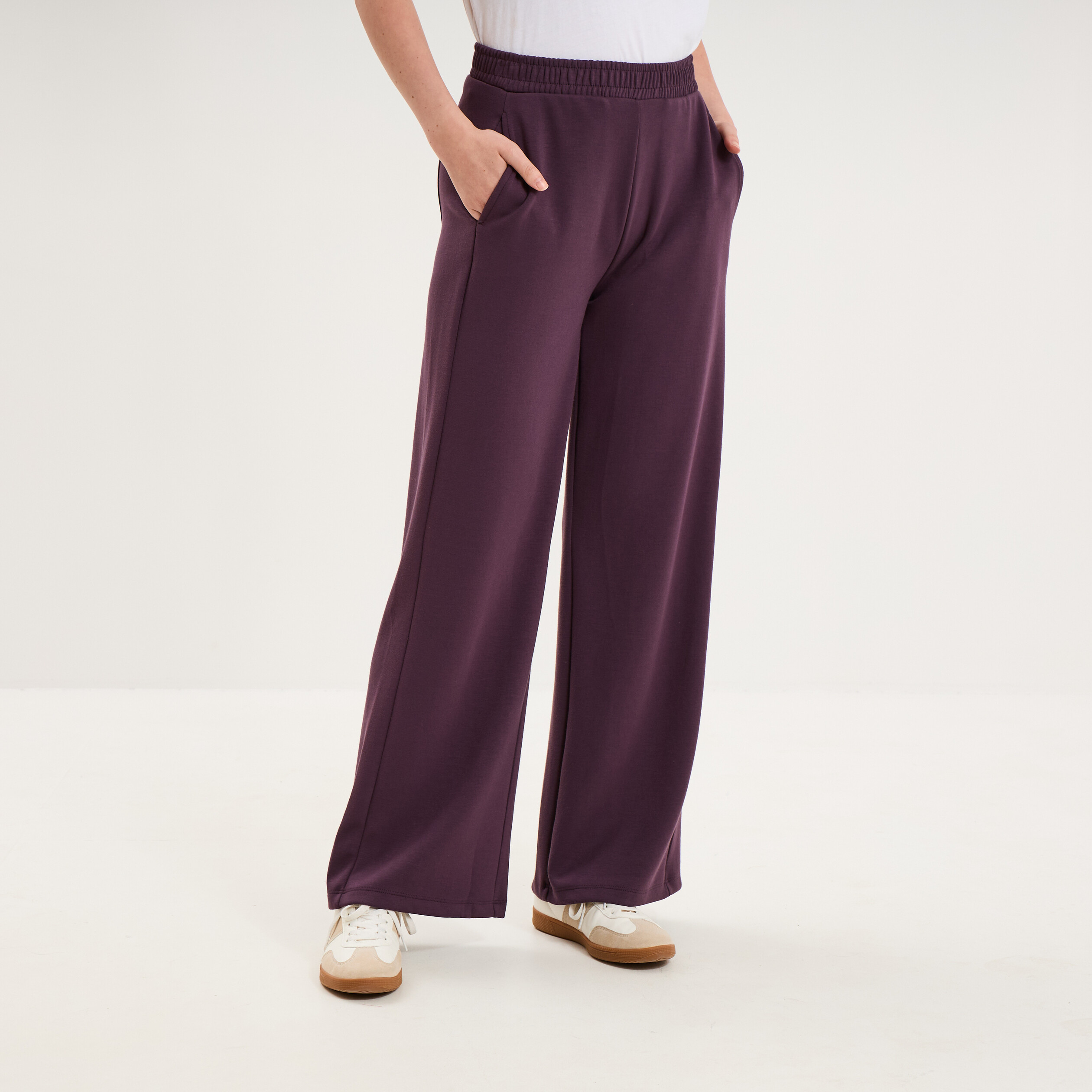 Pantalon de jogging large molletonn&eacute; violet fonc&eacute; femme
