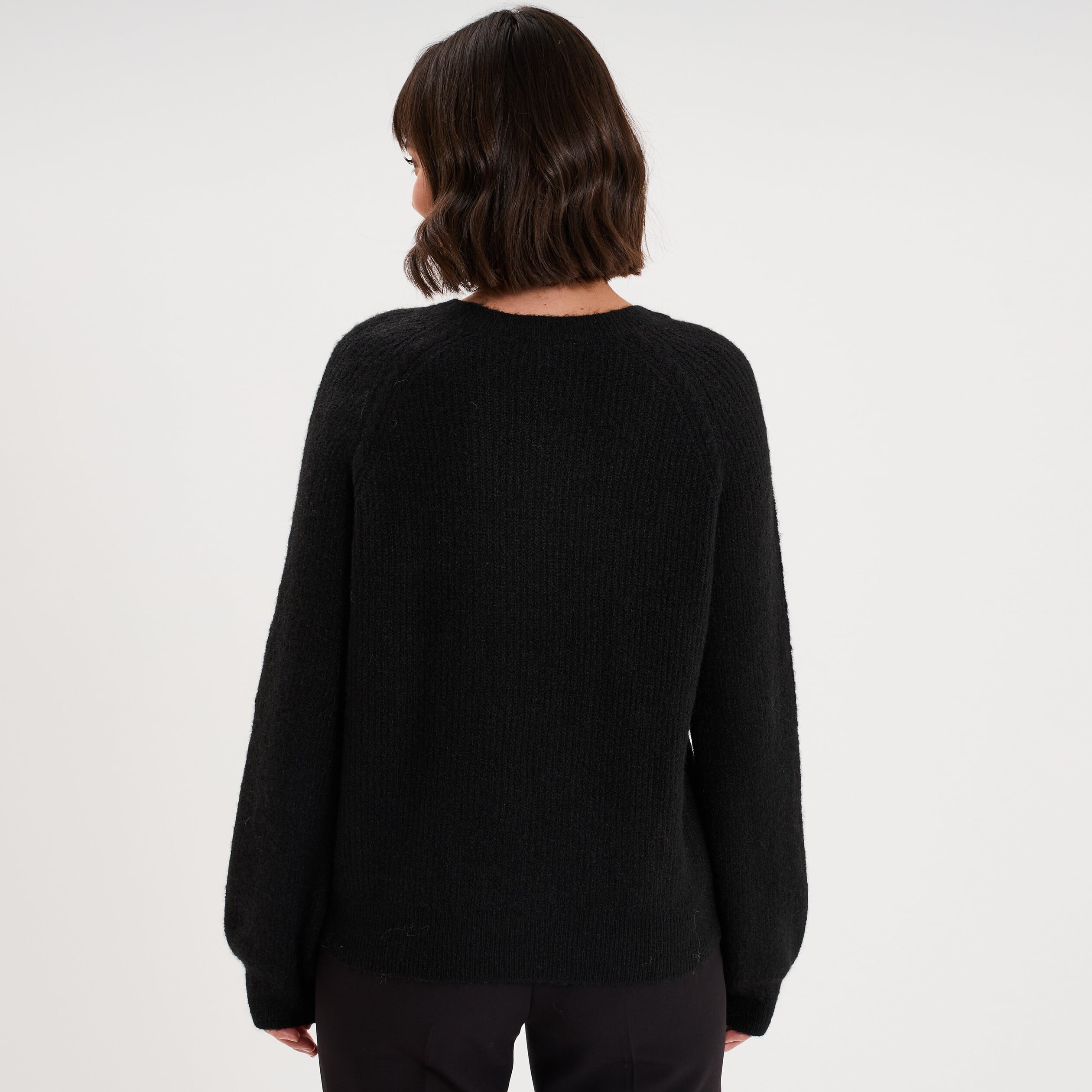 Pull col rond manches longues noir femme