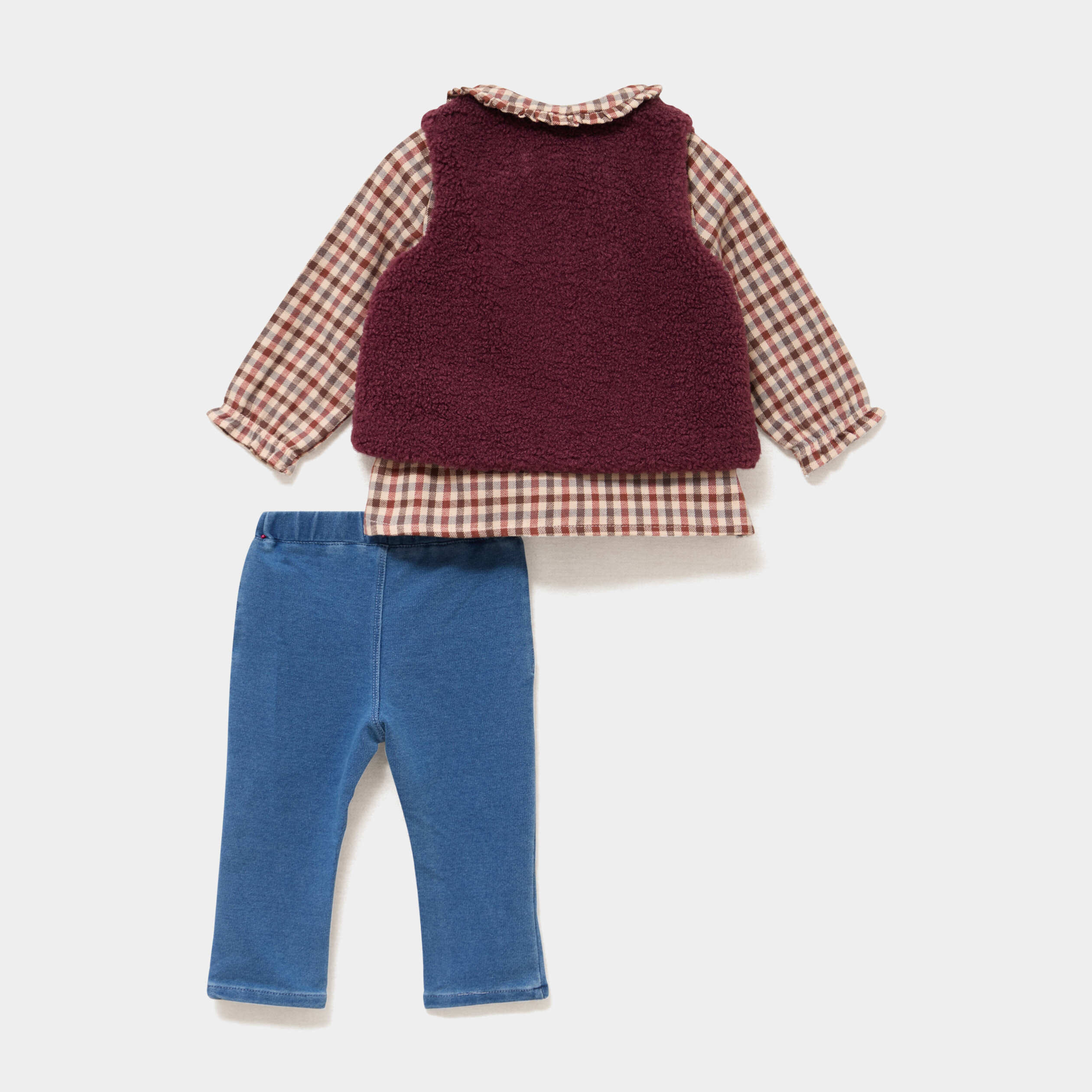 Ensemble pantalon t-shirt gilet polaire bordeaux b&eacute;b&eacute; fille