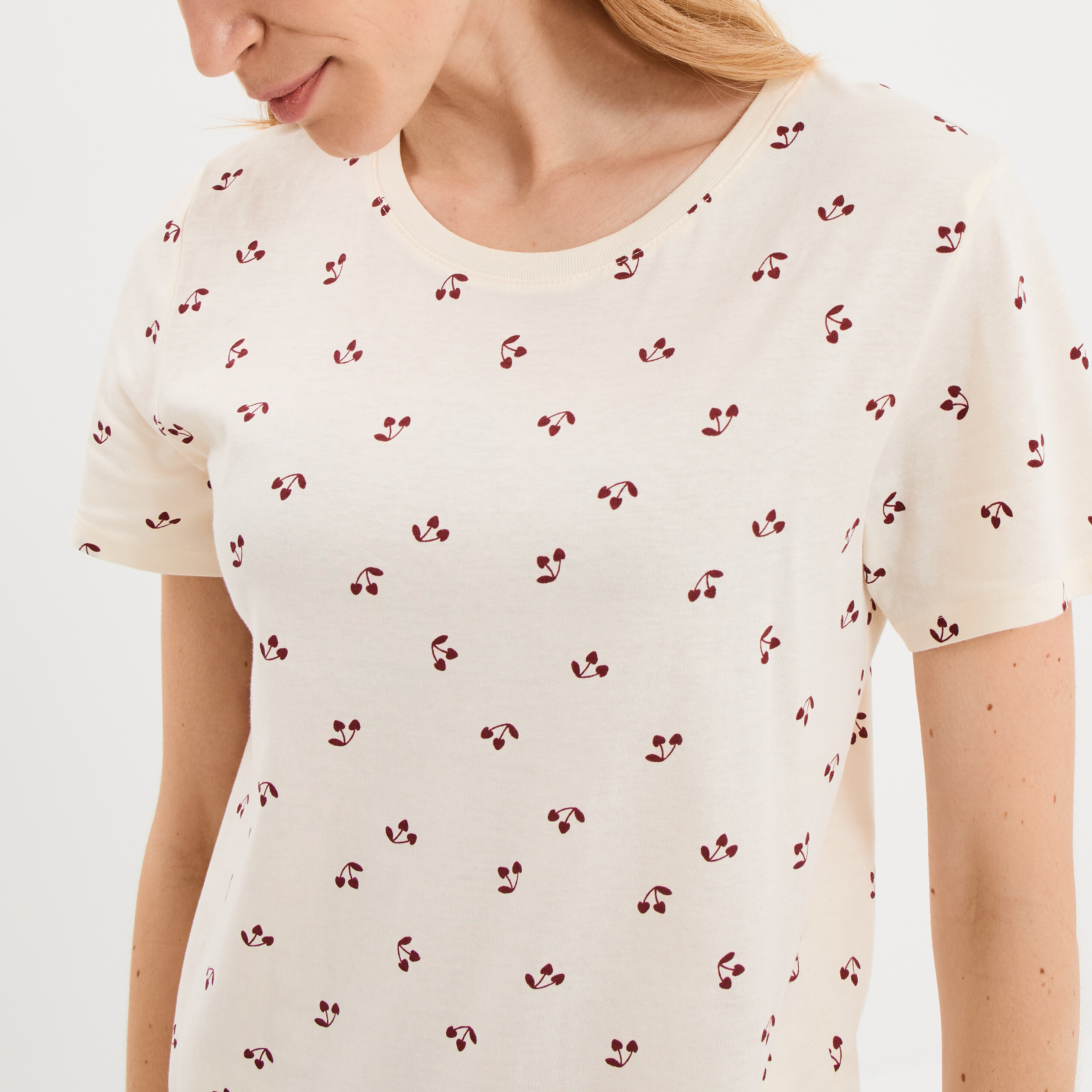 Ensemble pyjama t-shirt pantalon coton ecru femme