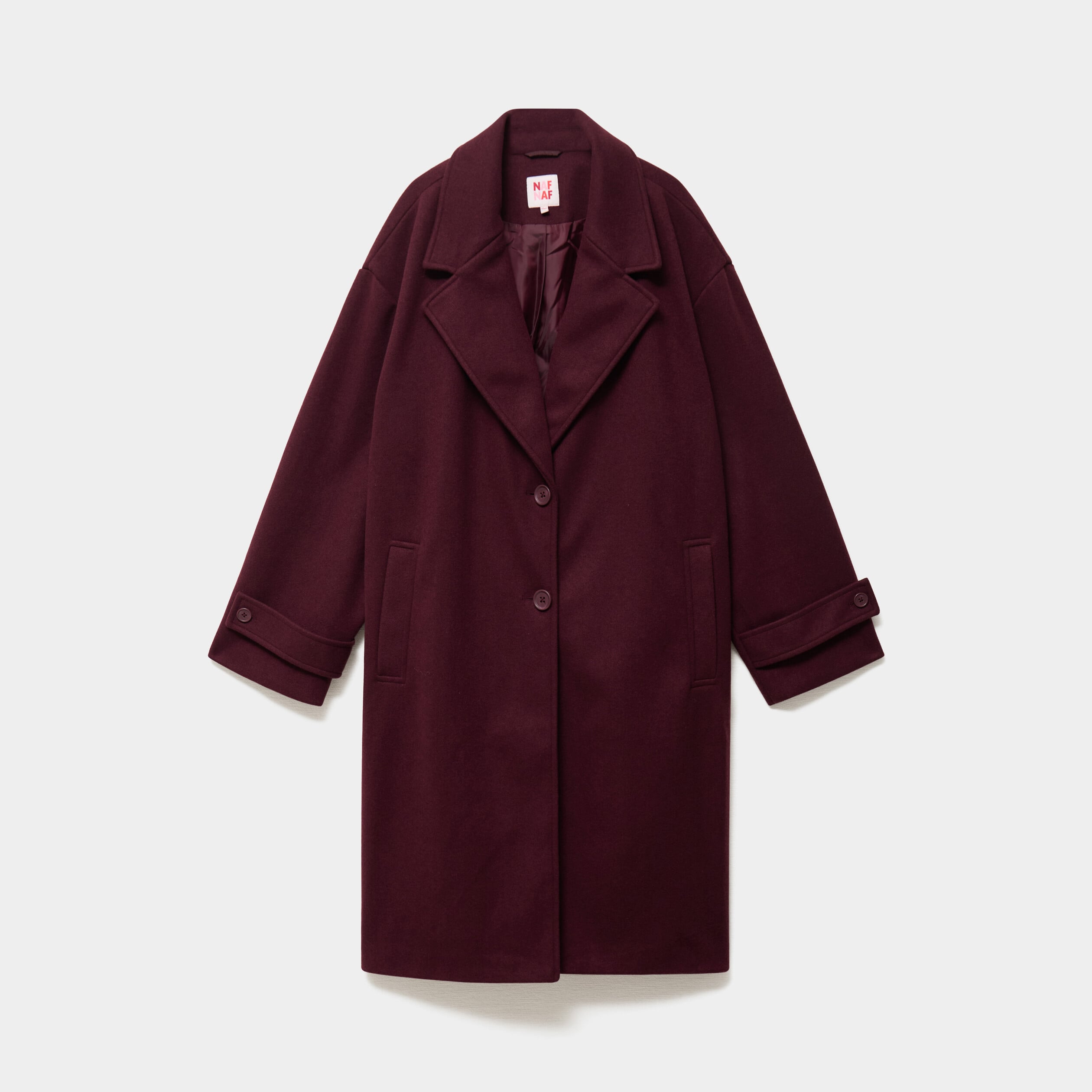 Manteau midi oversize boutonn&eacute; violet fonc&eacute; femme grande taille