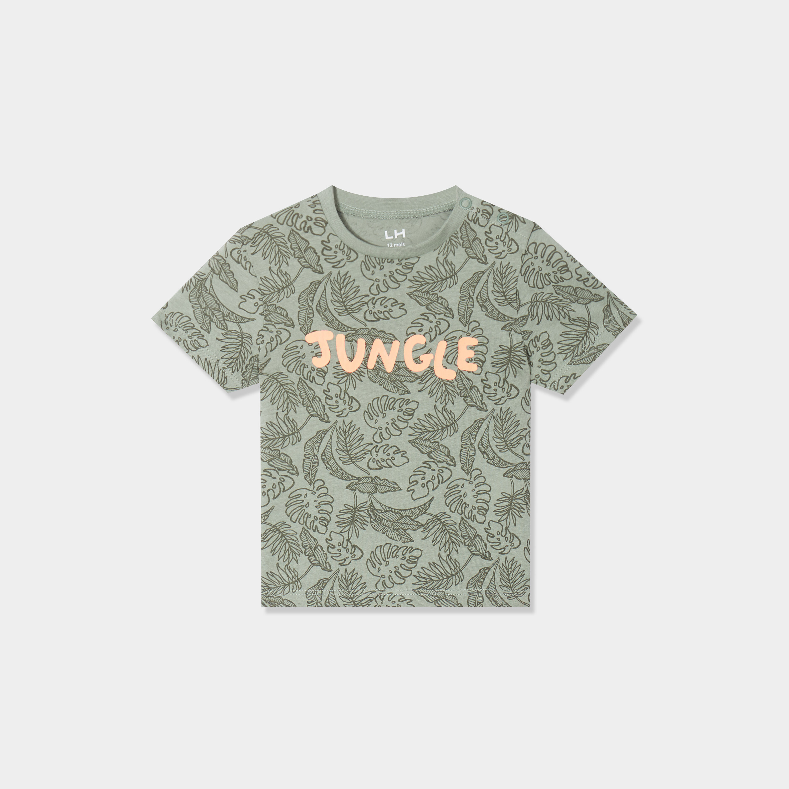t shirt col rond manches courtes coton vert kaki bebeg T-shirt col rond manches courtes coton vert kaki bébé garçon