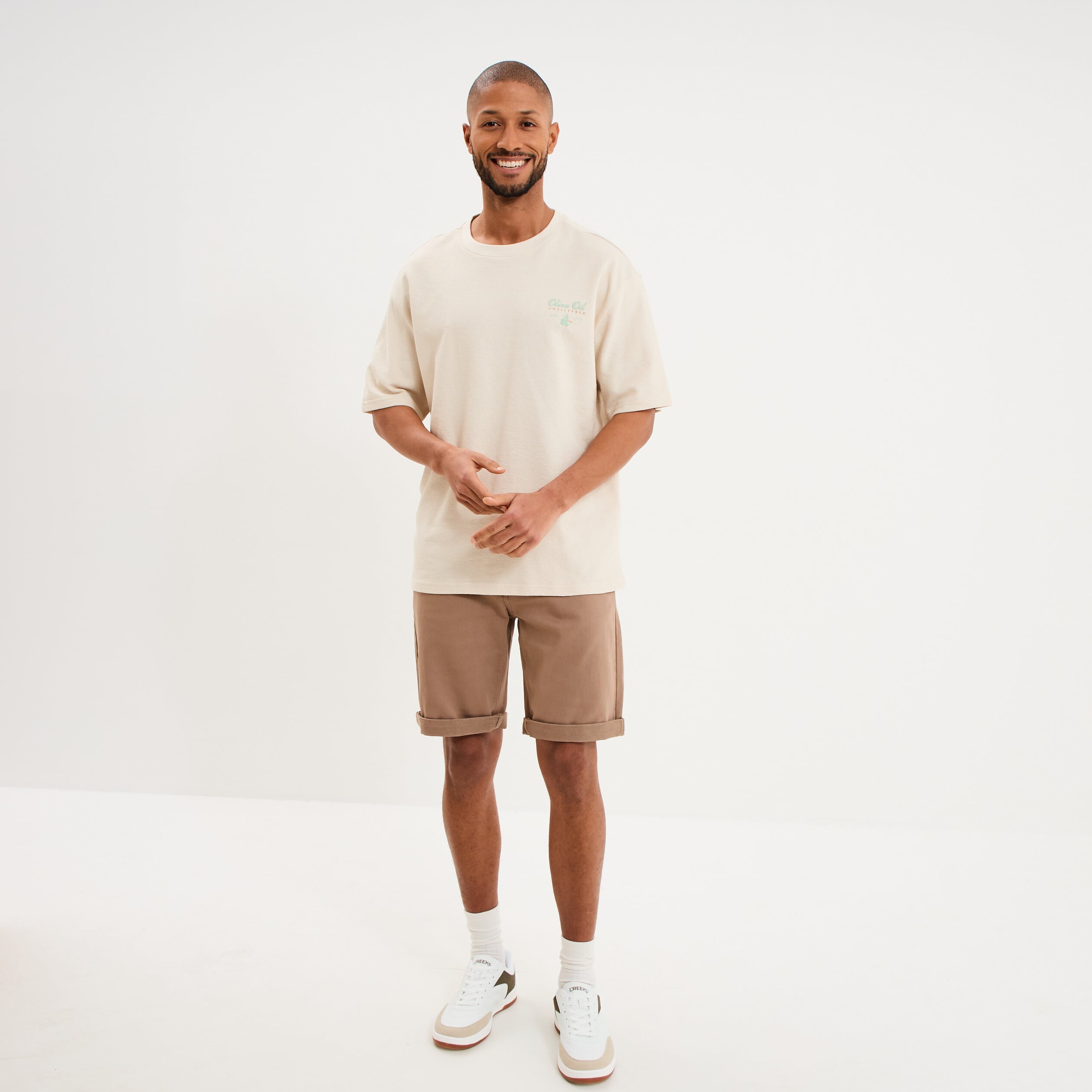 T-shirt coton &eacute;pais textur&eacute; col rond ecru homme