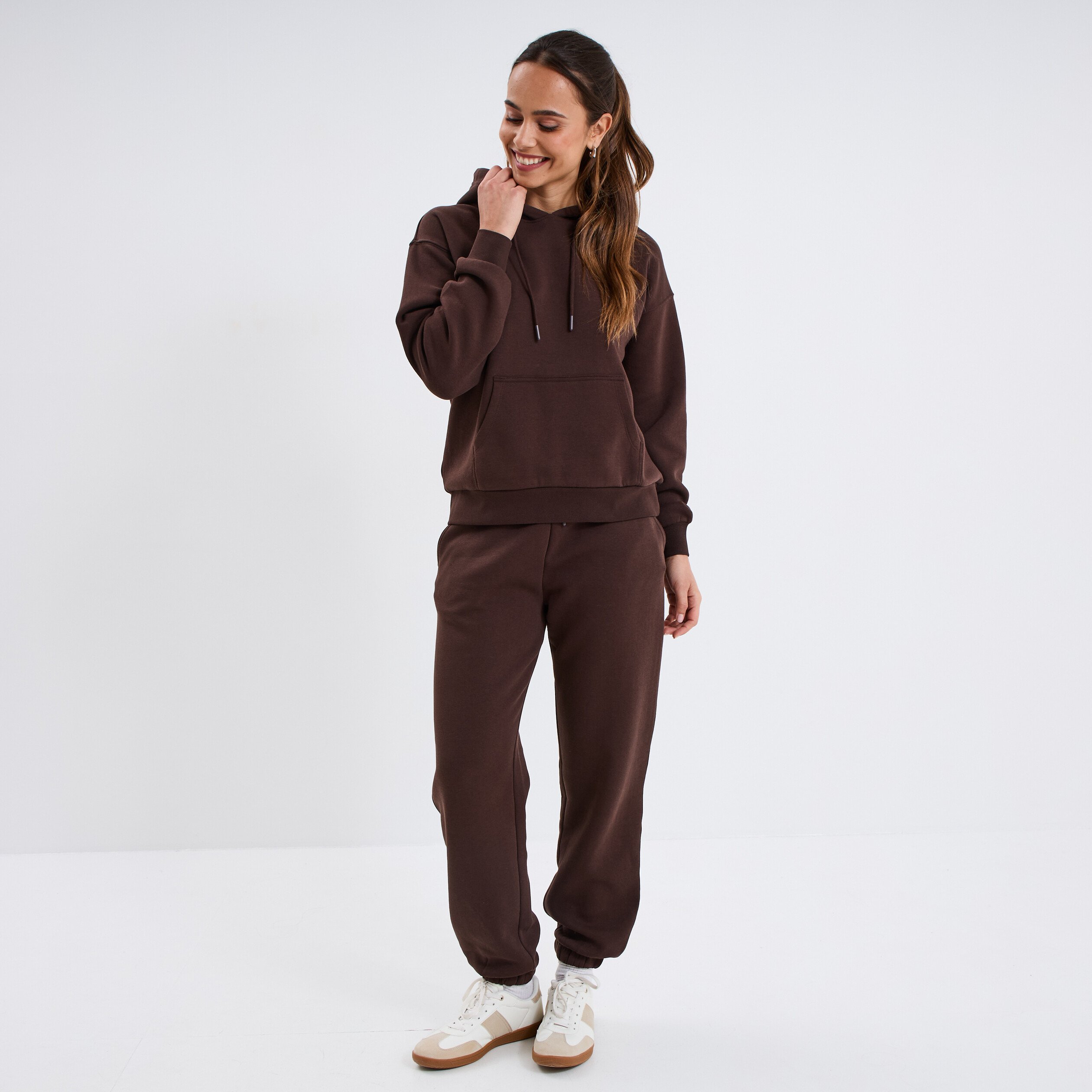 Sweat hoodie molleton à capuche marron foncé femme