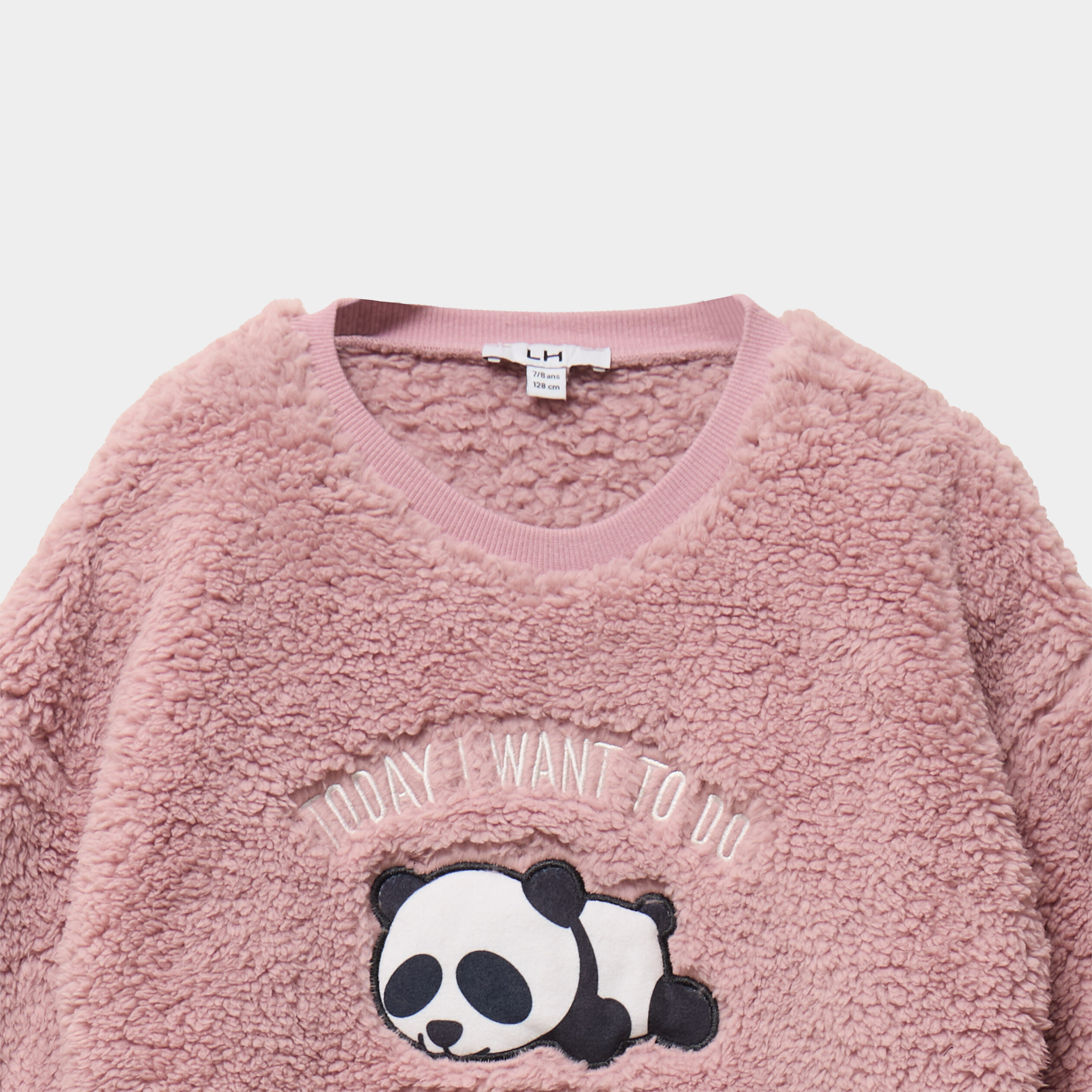 Ensemble pyjama pantalon effet polaire vieux rose fille