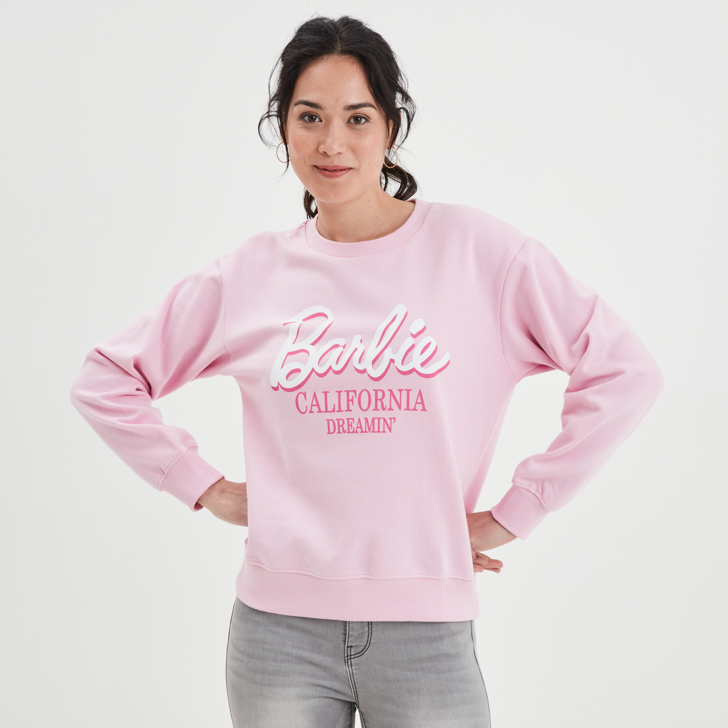 Sweat col rond manches longues Barbie rose femme