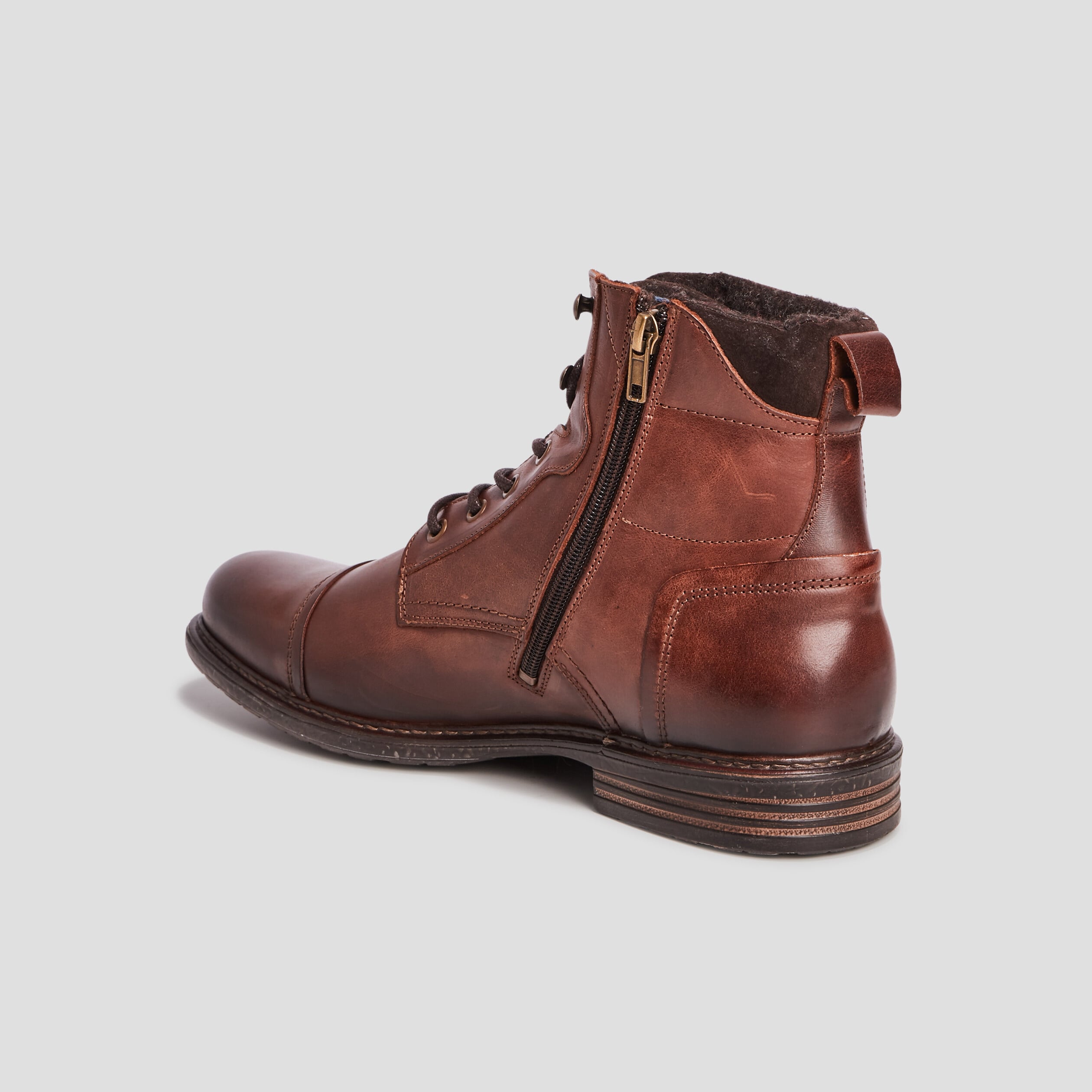 Bottines en cuir &agrave; lacets marron homme
