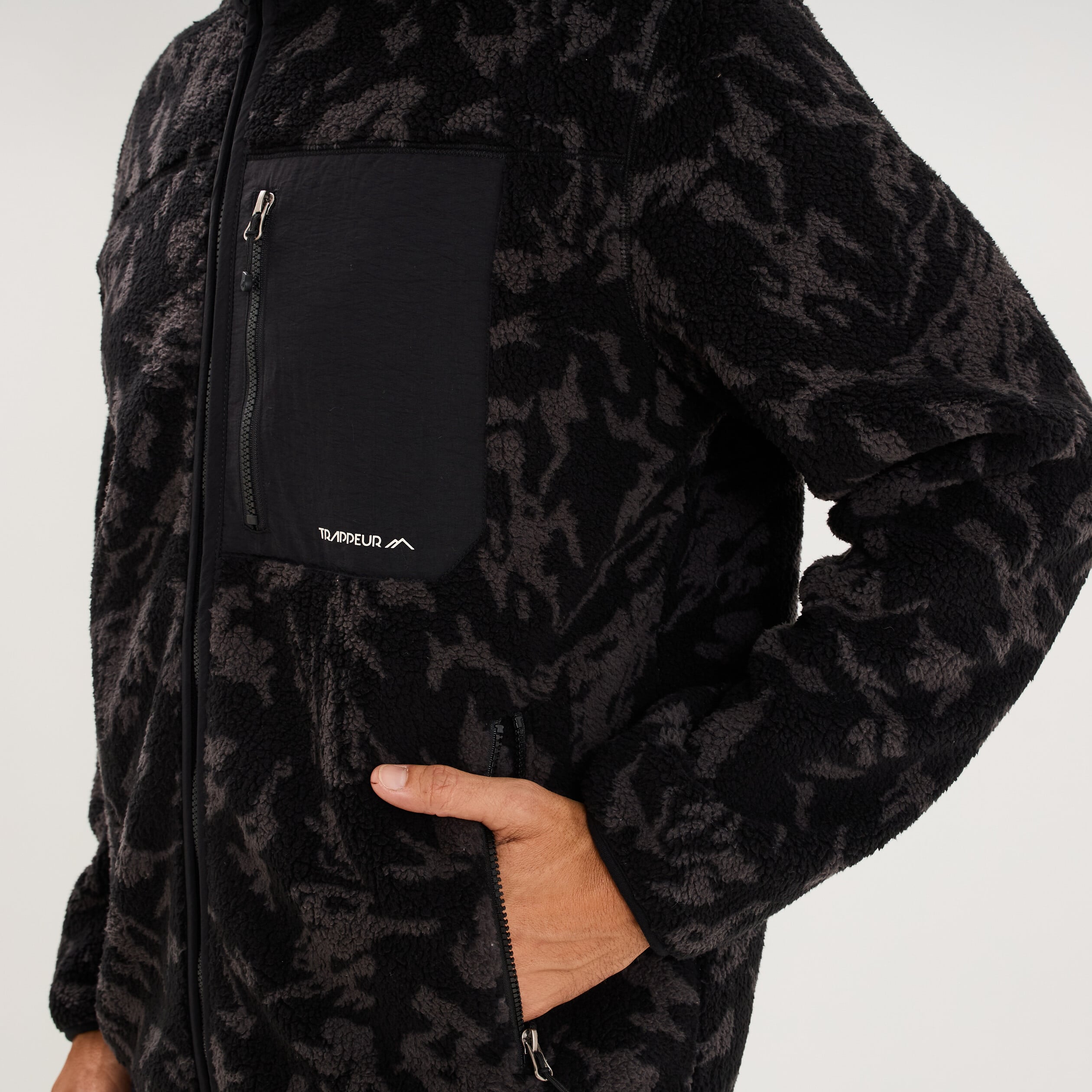 Veste effet sherpa zipp&eacute;e 3 poches noir homme