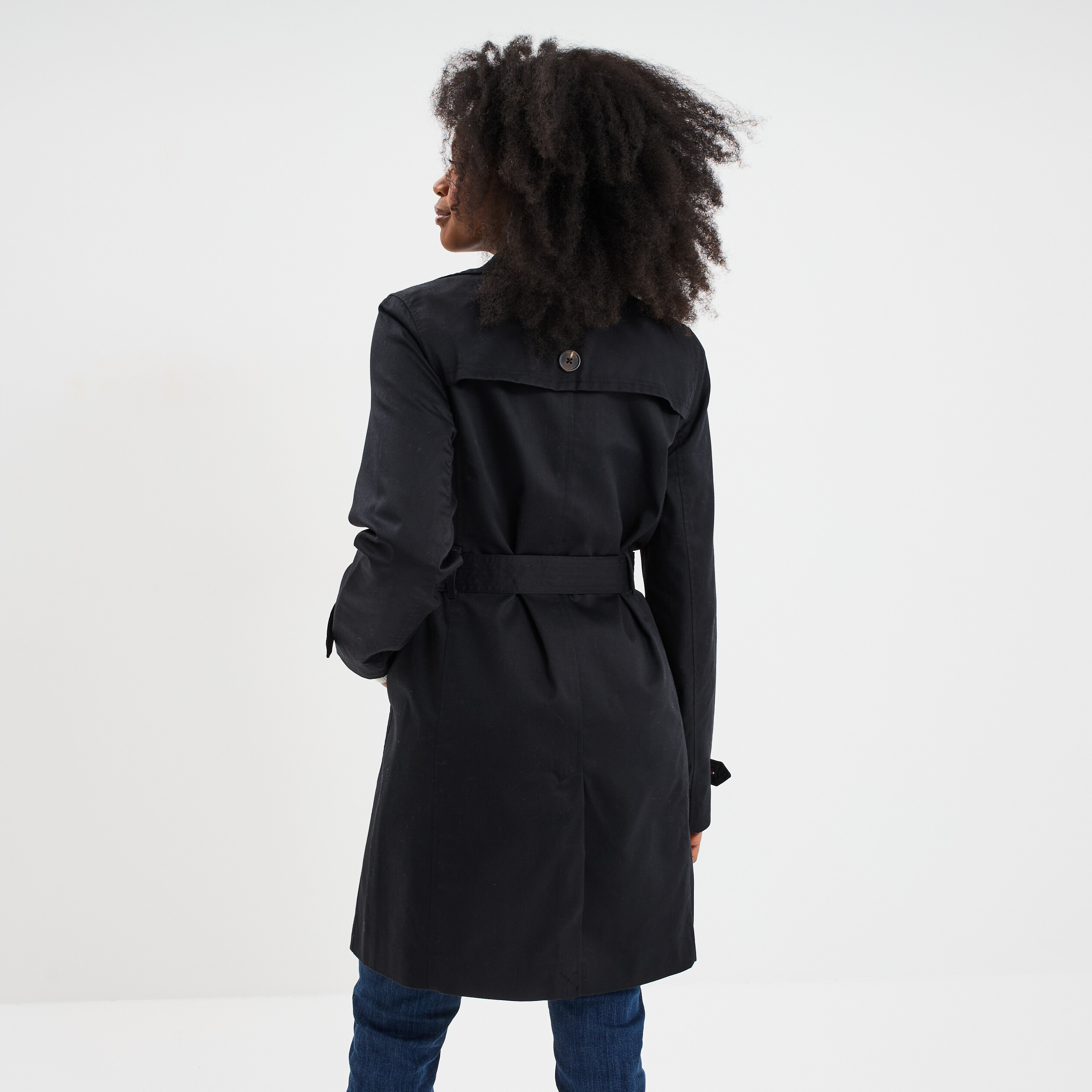 trench mi long ceinture noir femme Trench mi-long ceinturé noir femme