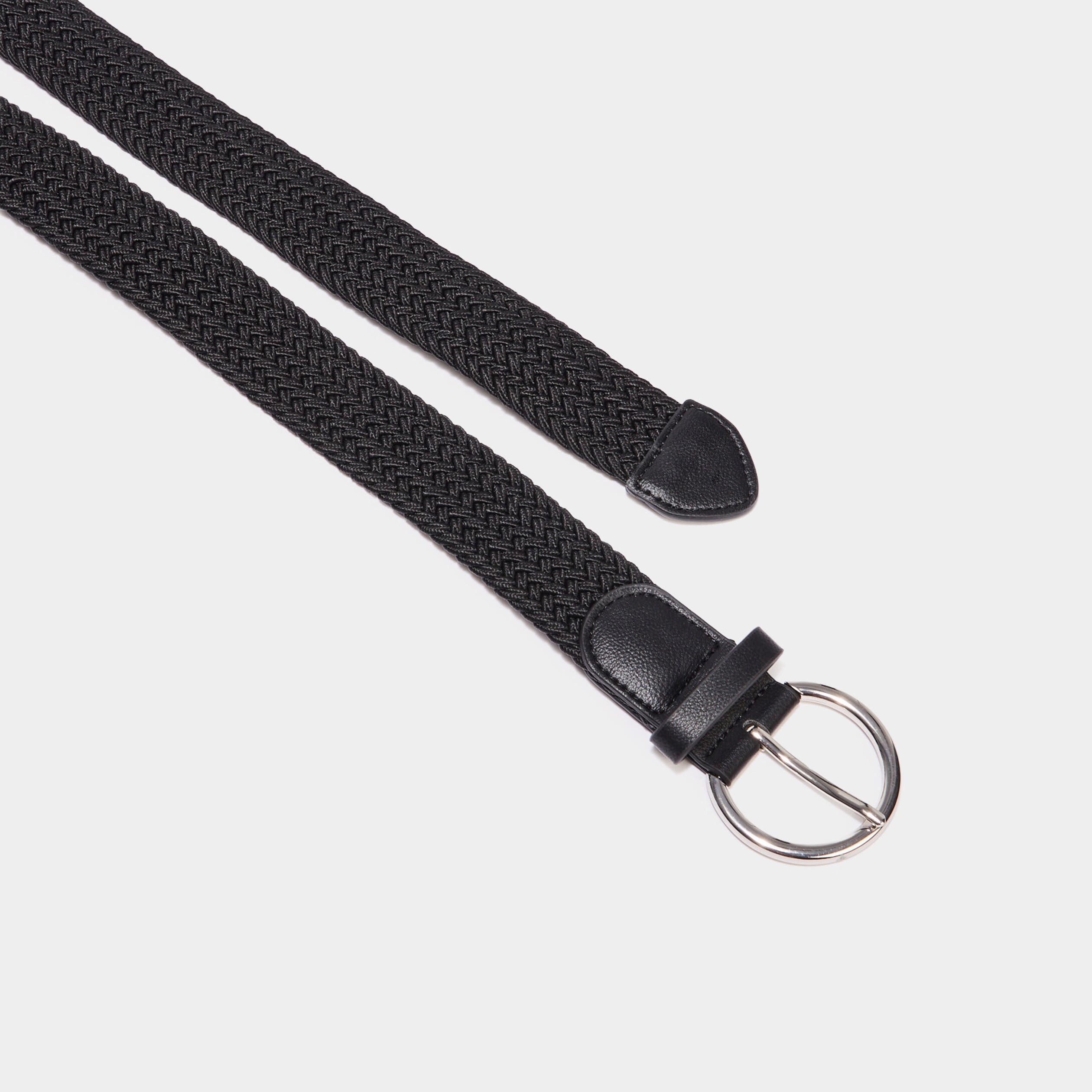 Ceinture tress&eacute;e avec boucle ronde noir femme
