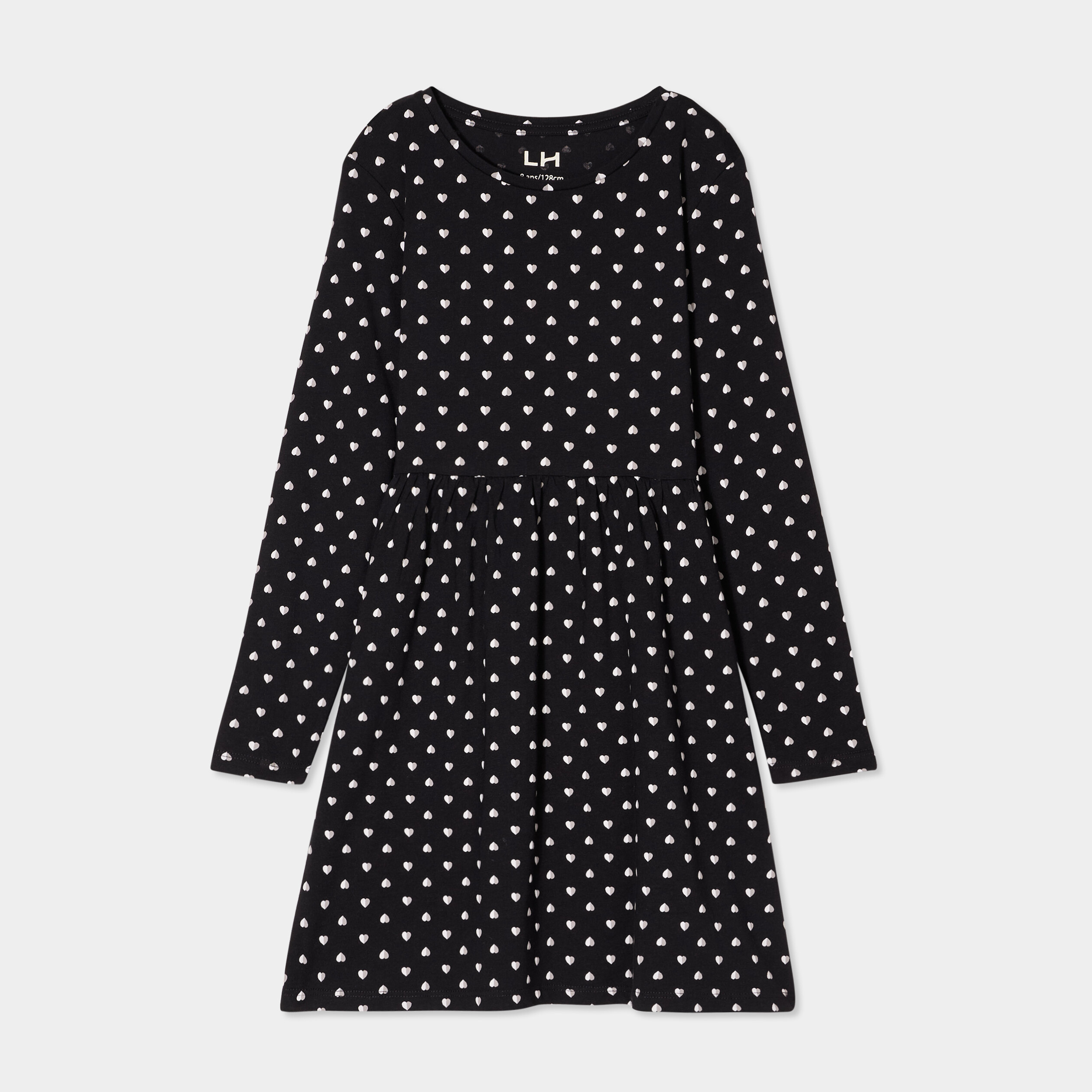 robe trapeze manches longues coton noir fille Robe trapèze manches longues coton noir fille